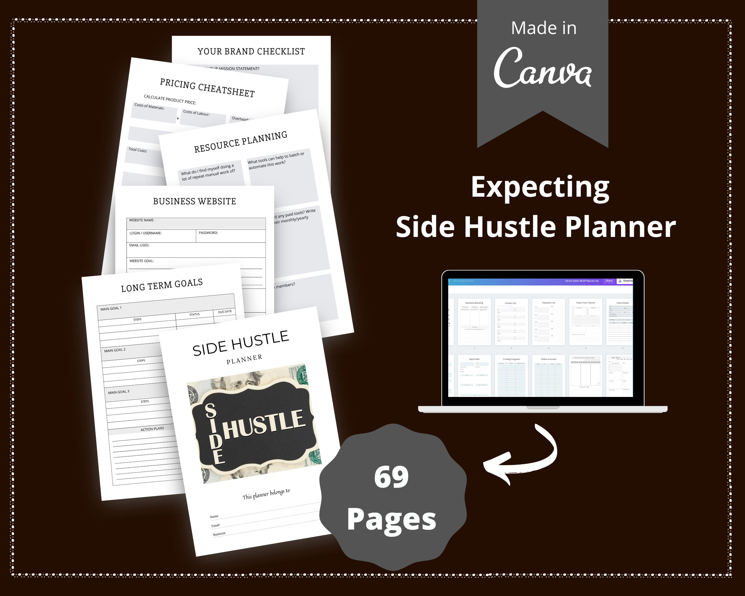 Editable Side Hustle Planner Template in Canva | Canva Template Pack | Side Hustle Template | Commercial Use