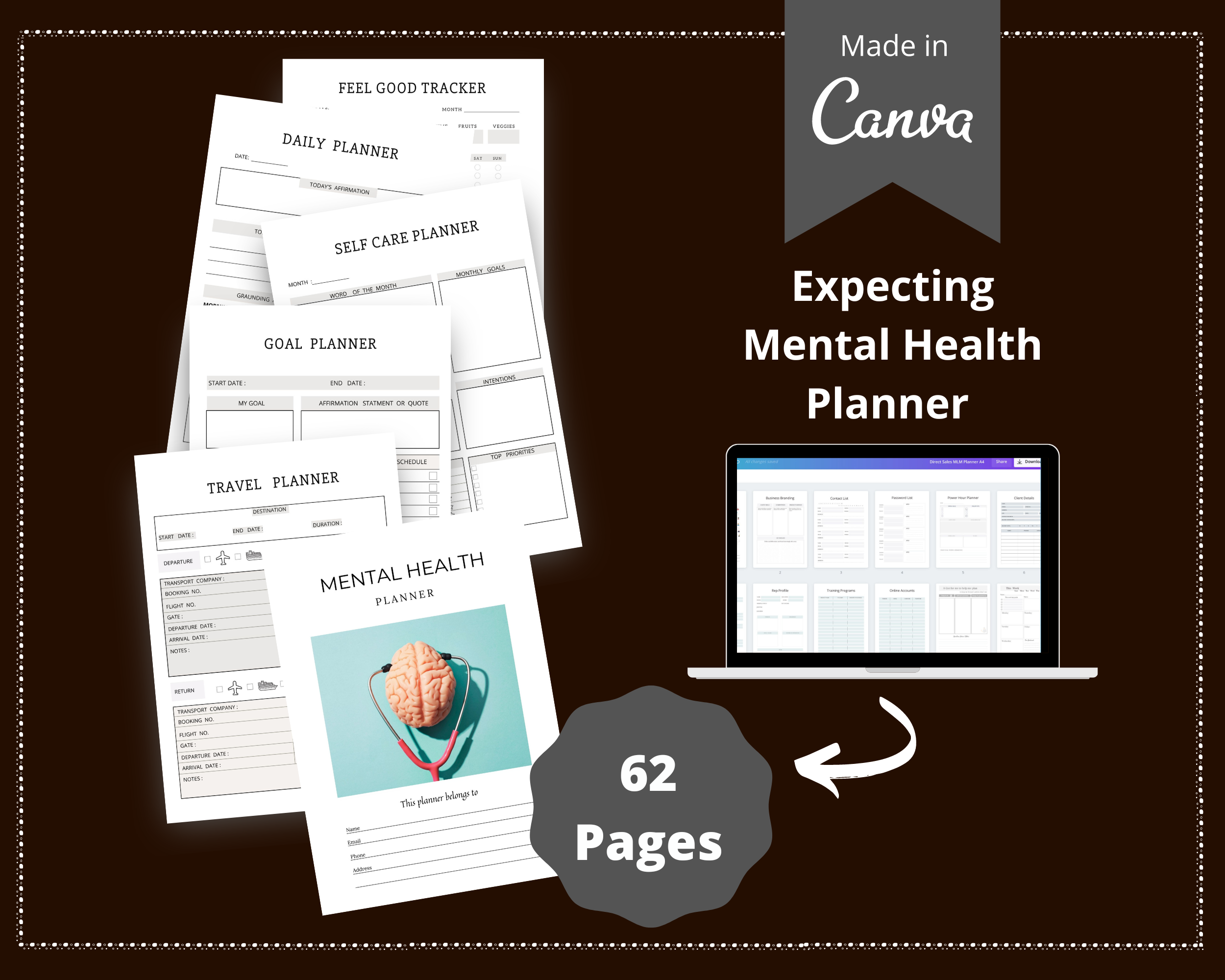 Editable Mental Health Therapy Planner in Canva | Commercial Use