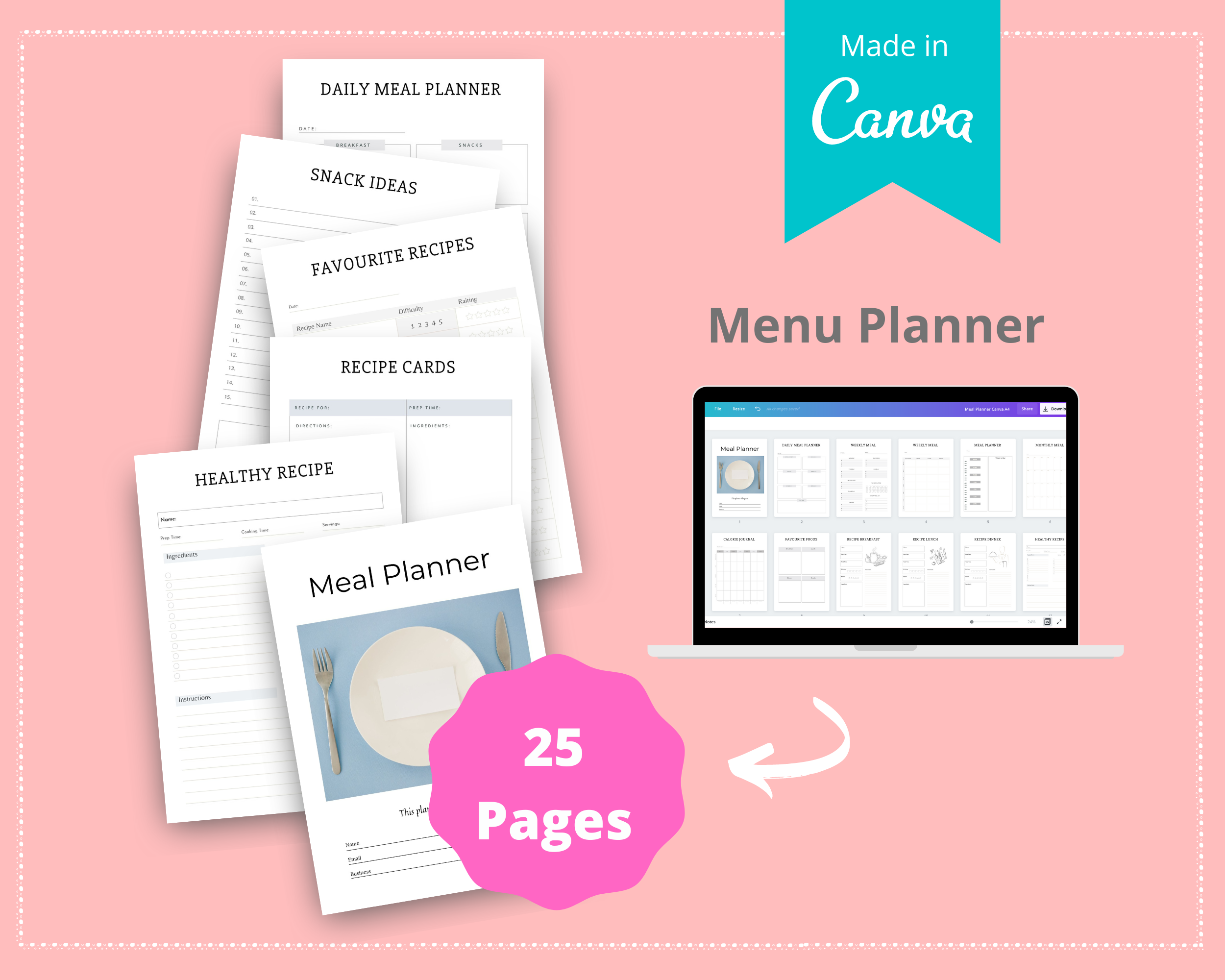 Editable Meal Planner in Canva | Commercial Use