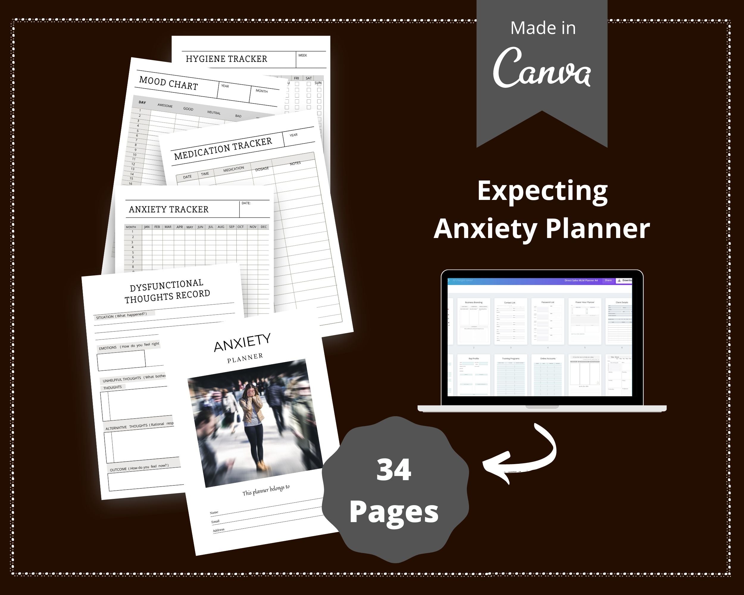 Editable Anxiety Planner in Canva | Commercial Use