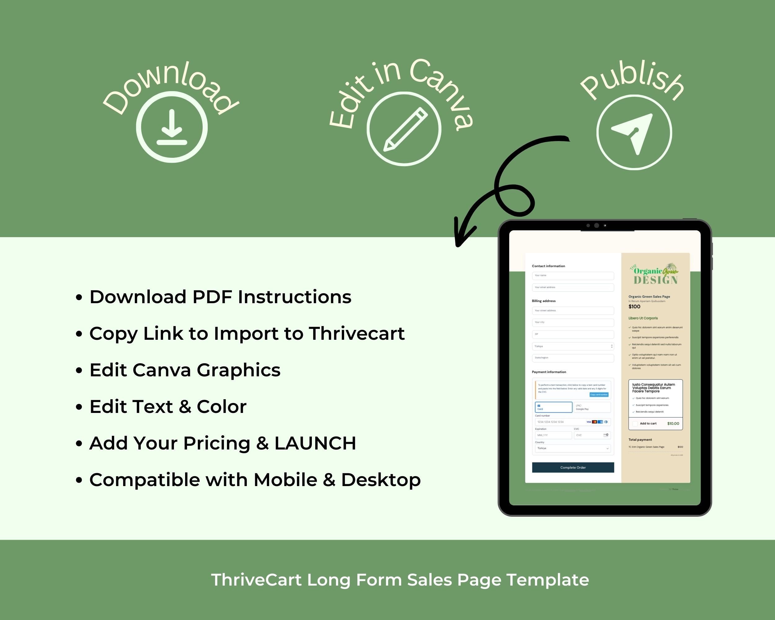 Organic Green Sales Page Template in ThriveCart