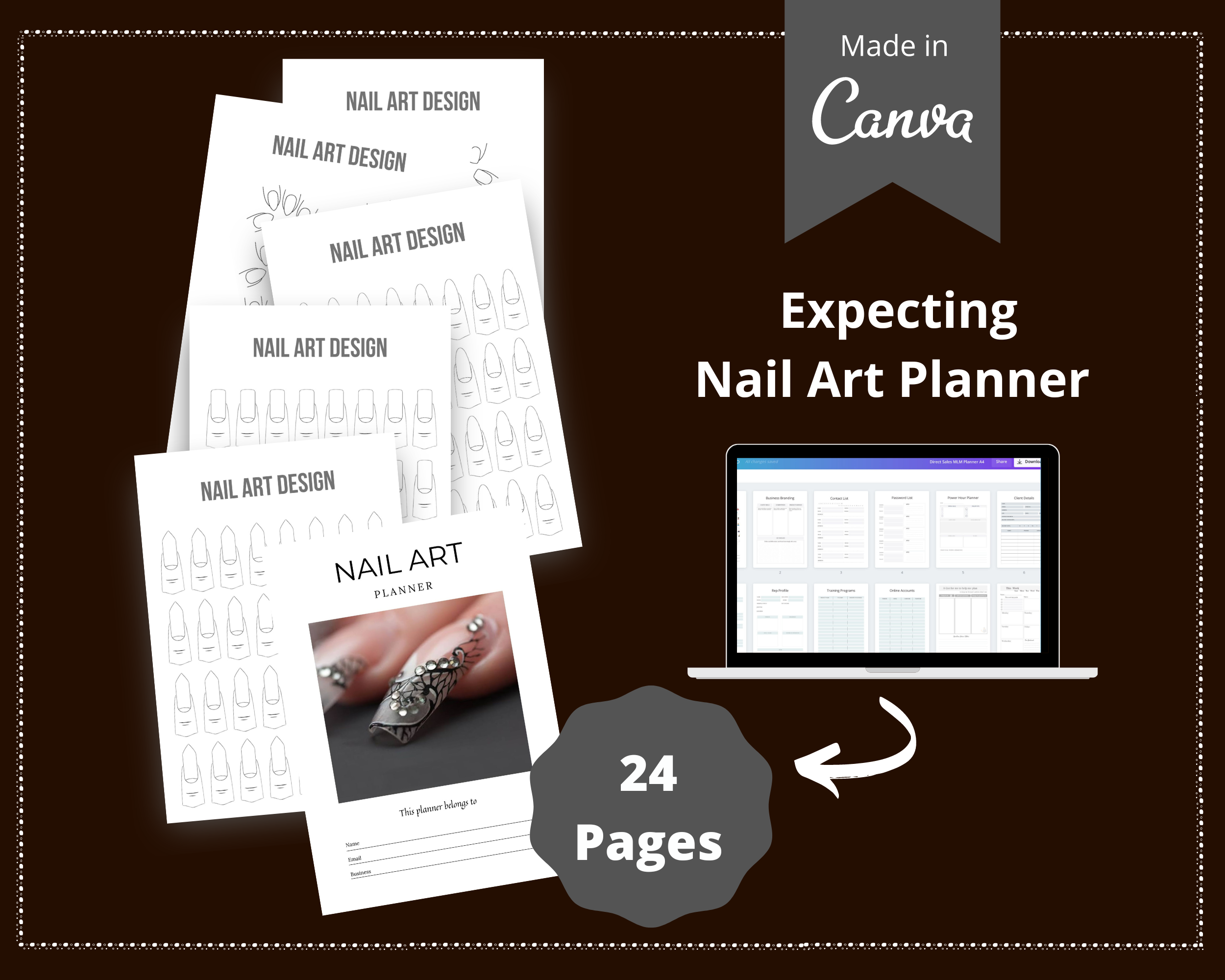 Editable Nail Art Planner in Canva | Canva Template Pack | Commercial Use