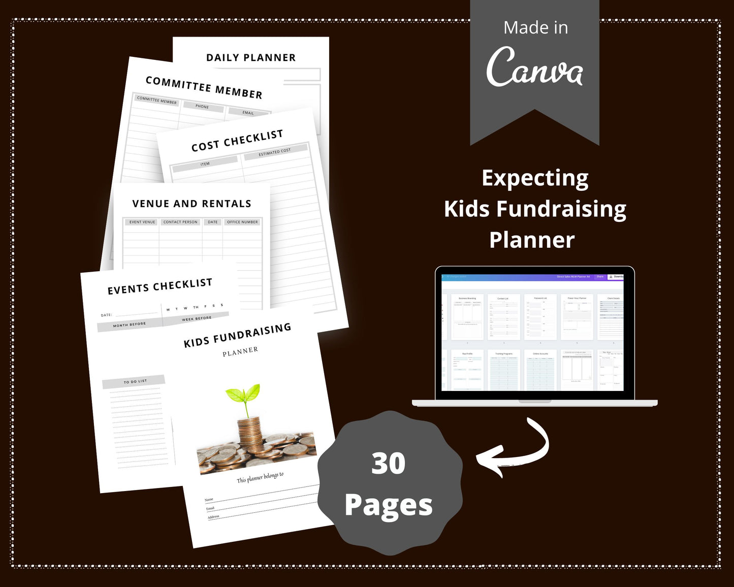 Editable Kids Fundraising Planner in Canva | Canva Template Pack | Commercial Use