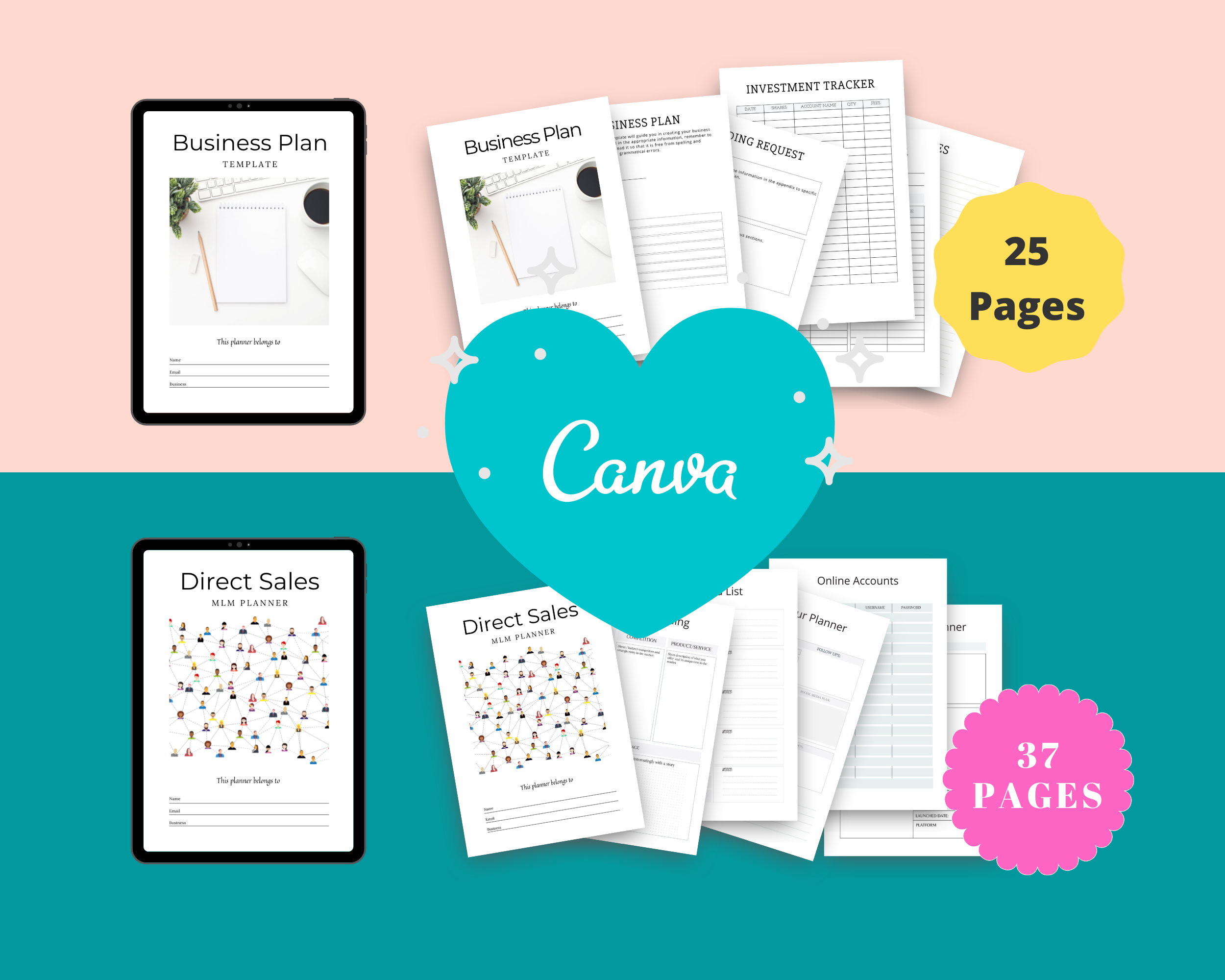 BUNDLE of 7 Business Planners in Canva | Customizable | Editable | Commercial Use | Business Templates