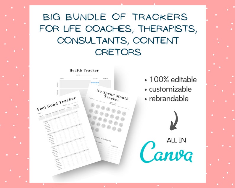 Coaching Trackers in CANVA | Life Coaching Tools | Sleep Tracker | Canva Habit Tracker | Mood Tracker | Mediation Tracker | Commercial Use