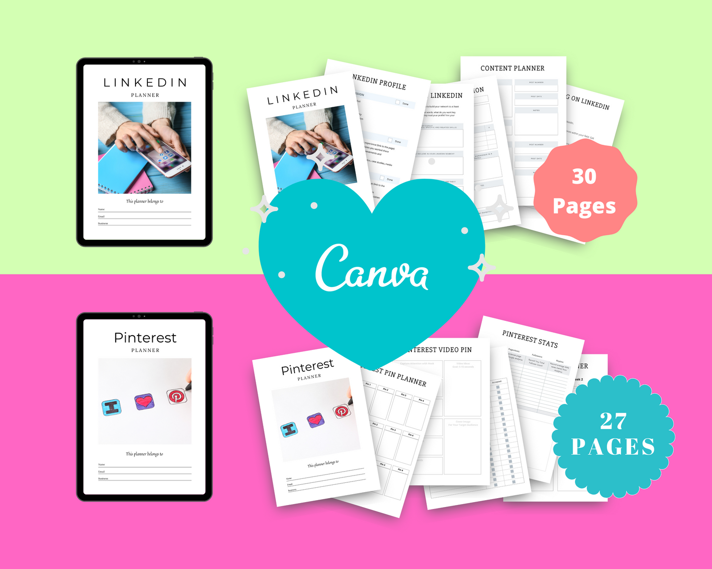 BUNDLE of 7 Social Media Planners in Canva | Customizable | Editable Canva Templates | Commercial Use | Social Media Templates