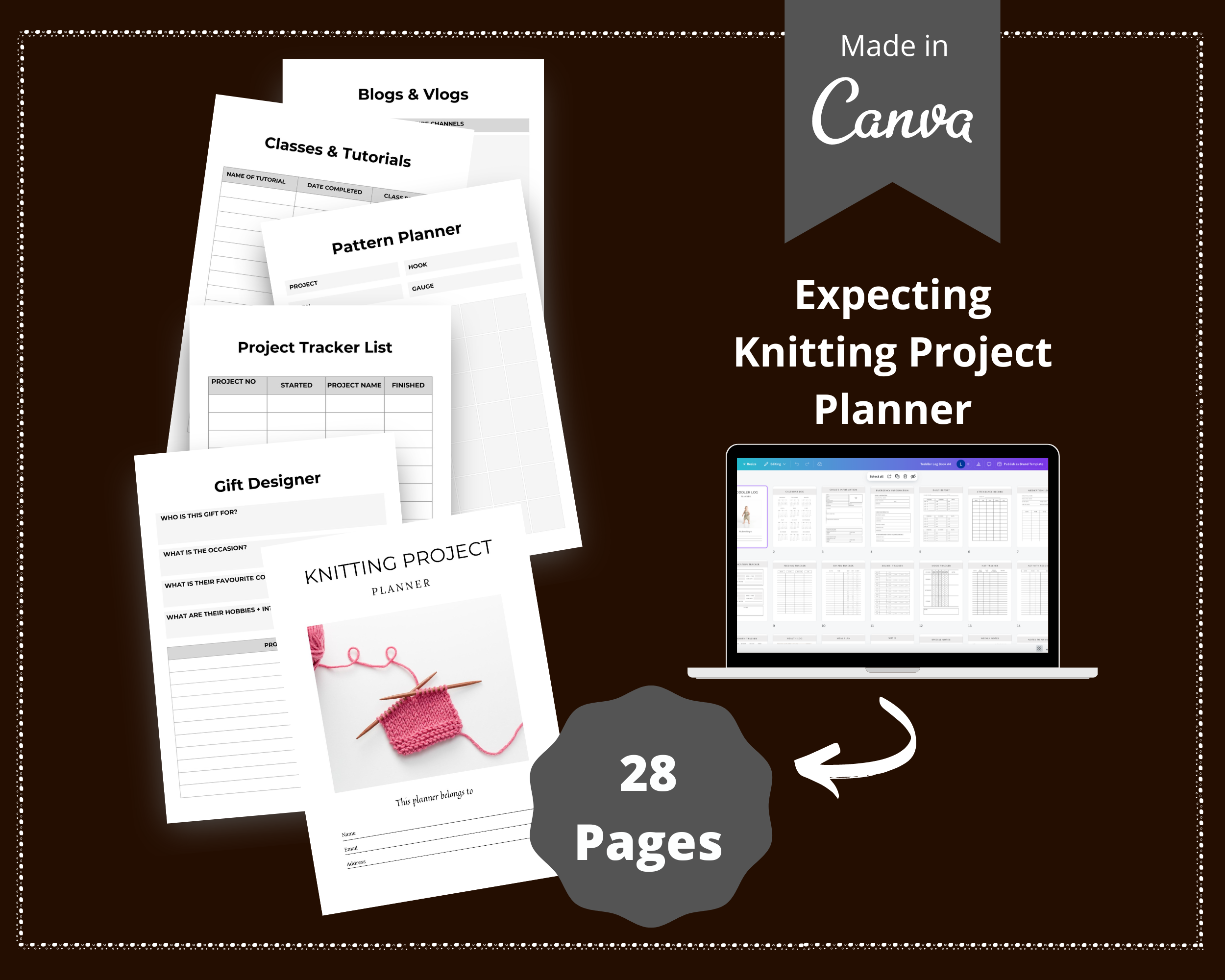 Editable Knitting Project Planner in Canva | Canva Template Pack | Commercial Use