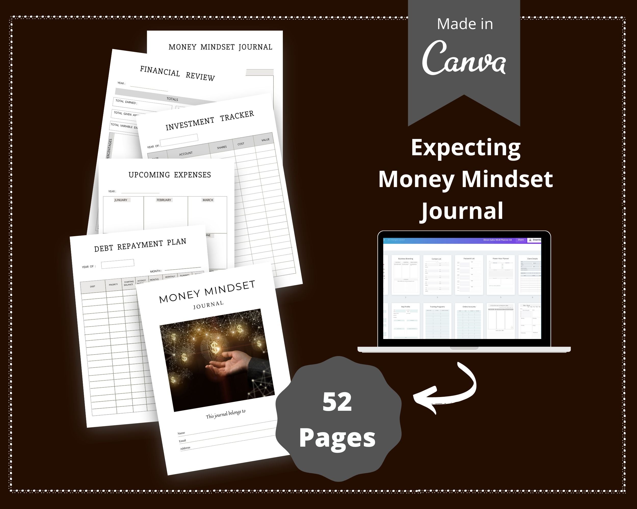 Editable Money Mindset Planner Templates in Canva | Commercial Use