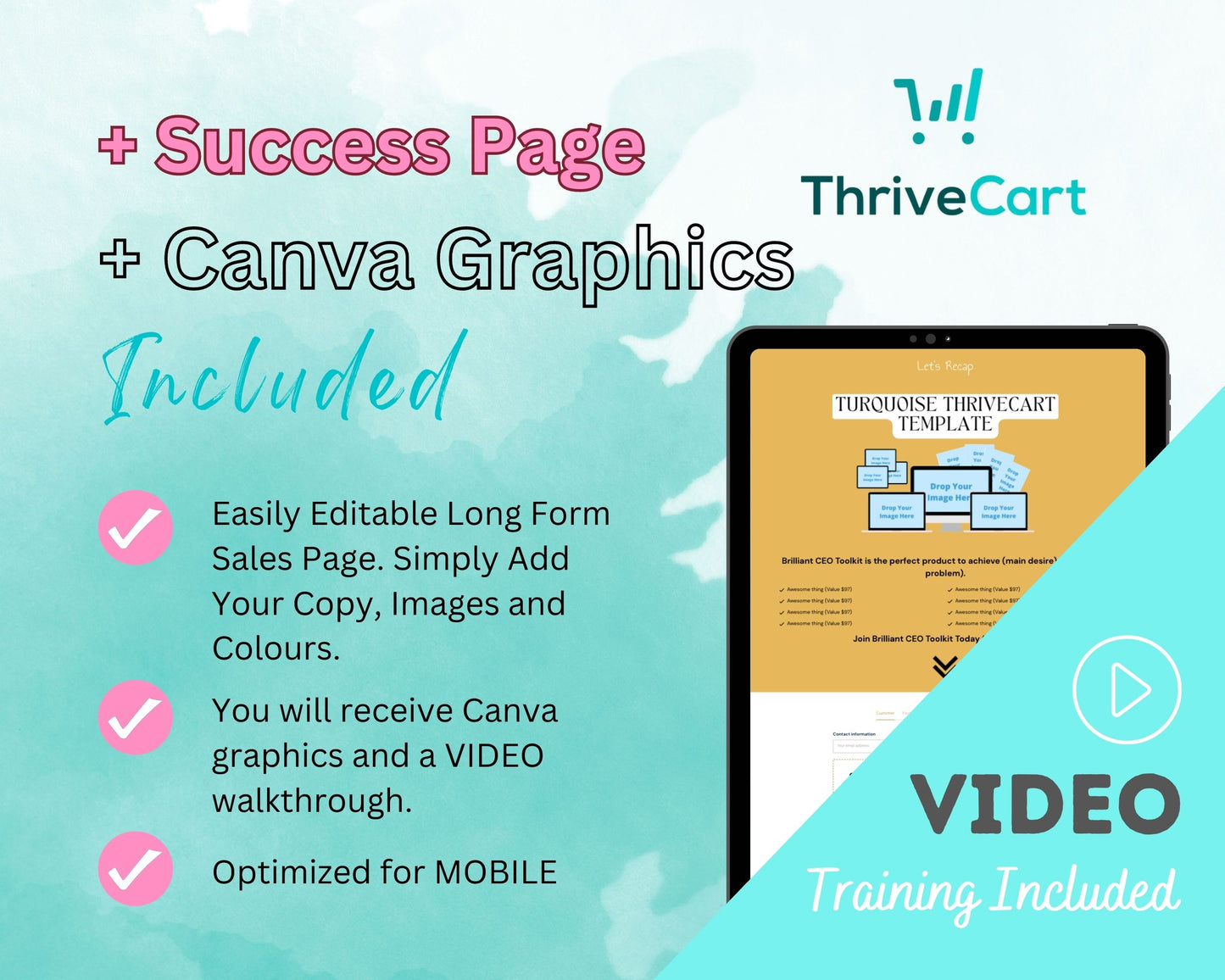 Turquoise Sales Page Template in Thrivecart
