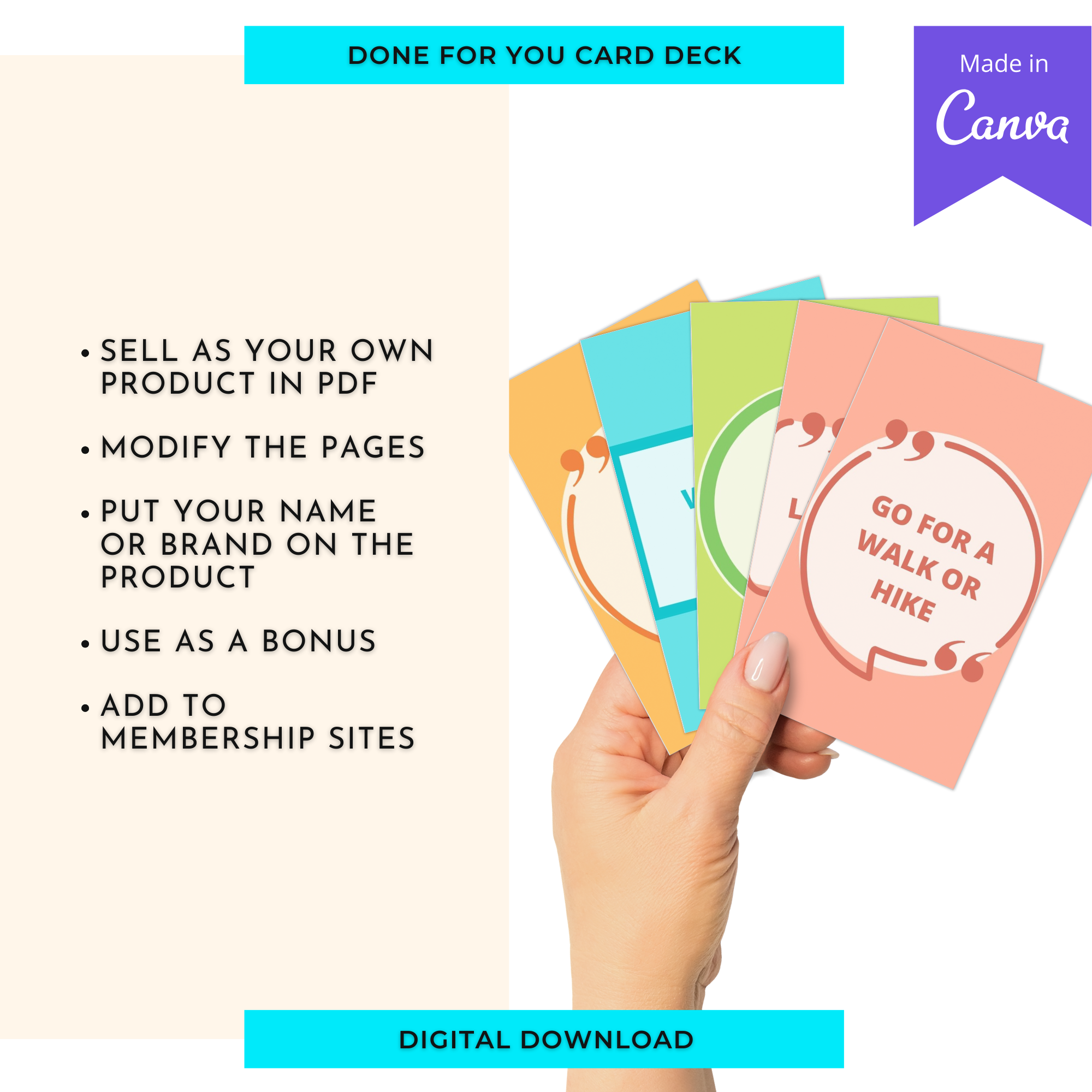 50 Self-Care Ideas Cards | Canva Inspirational Cards | Commercial Use