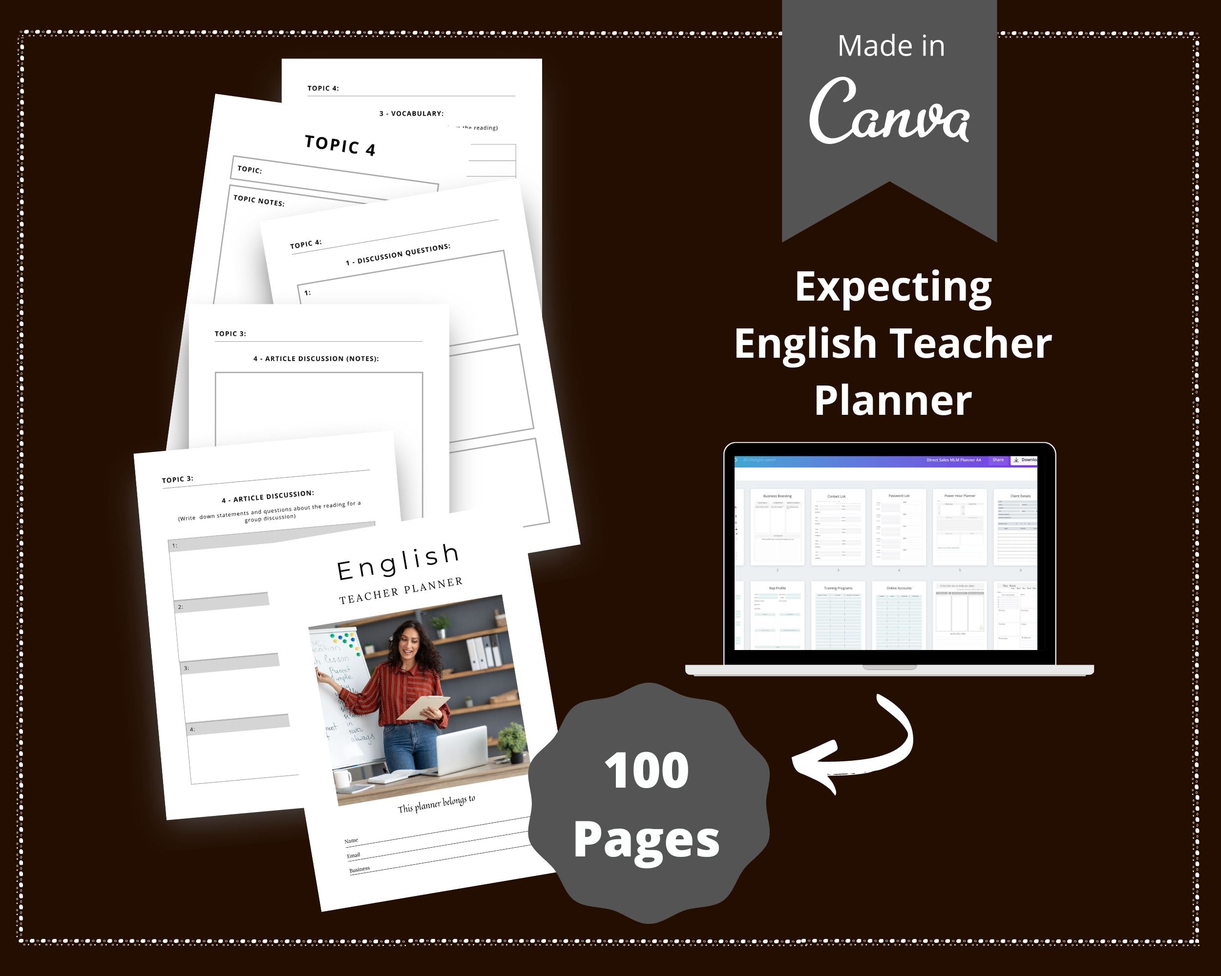 English Teacher Planner Templates in Canva | Canva Template Pack | Teacher Planner Templates | Commercial Use