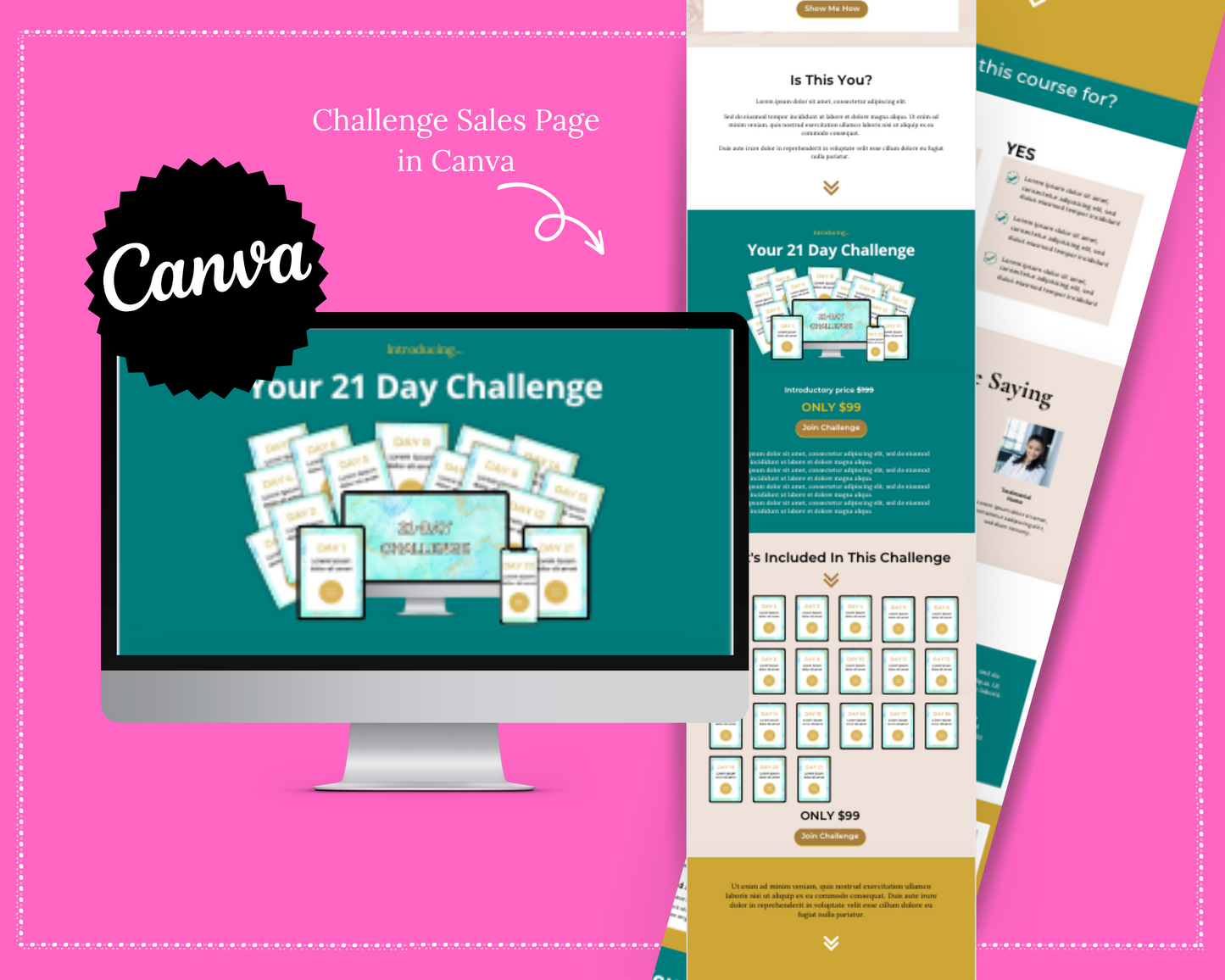 21-Day Challenge Pack in Canva | Irresistible Online Challenge | Email Sequences | Canva Sales Pages