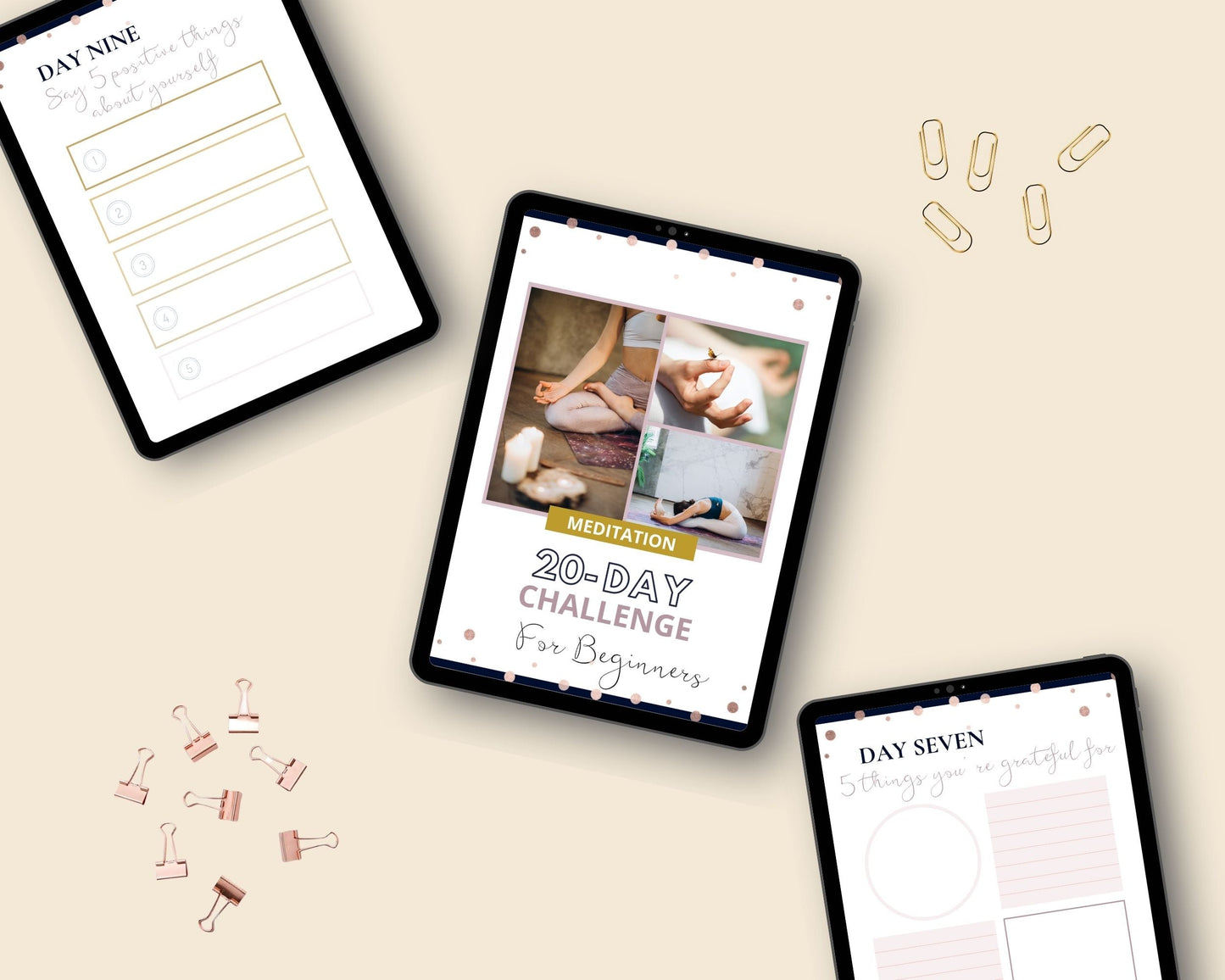 20 Days Meditation Challenge | Meditation Challenge Plan for Beginners | Editable Canva Template A4 Size
