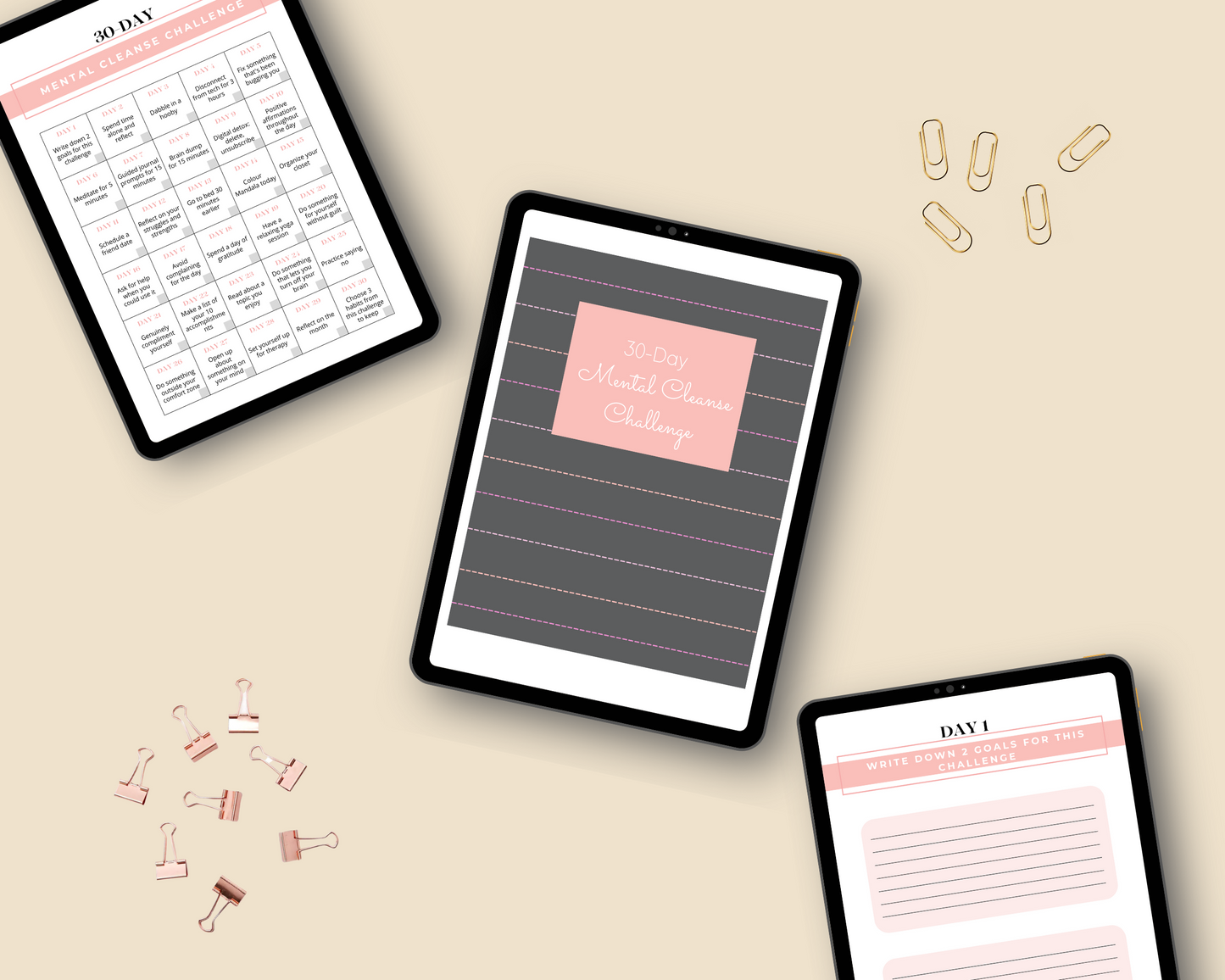 30-Day Mental Cleanse Challenge | Editable Canva Template A4 Size
