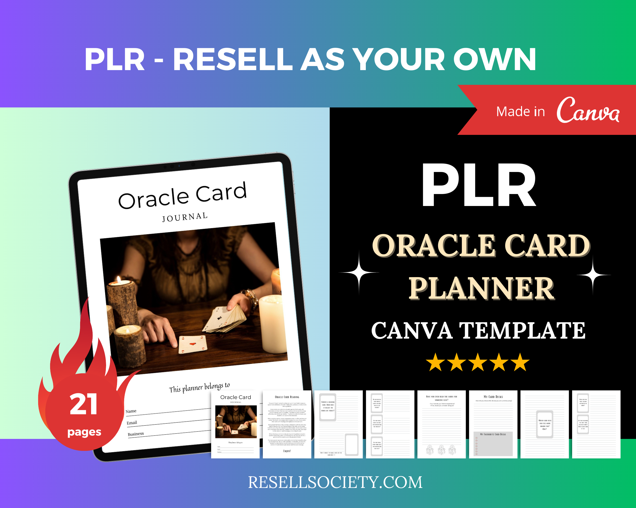 Editable Oracle Card Journal Templates in Canva | Commercial Use