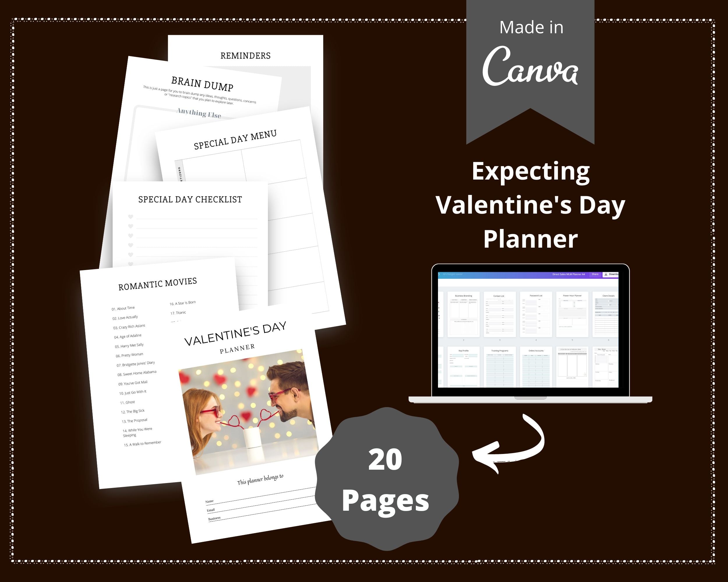 Editable Valentine's Day Planner in Canva | Canva Template Pack | Valentine's Day Planner Canva | Commercial Use