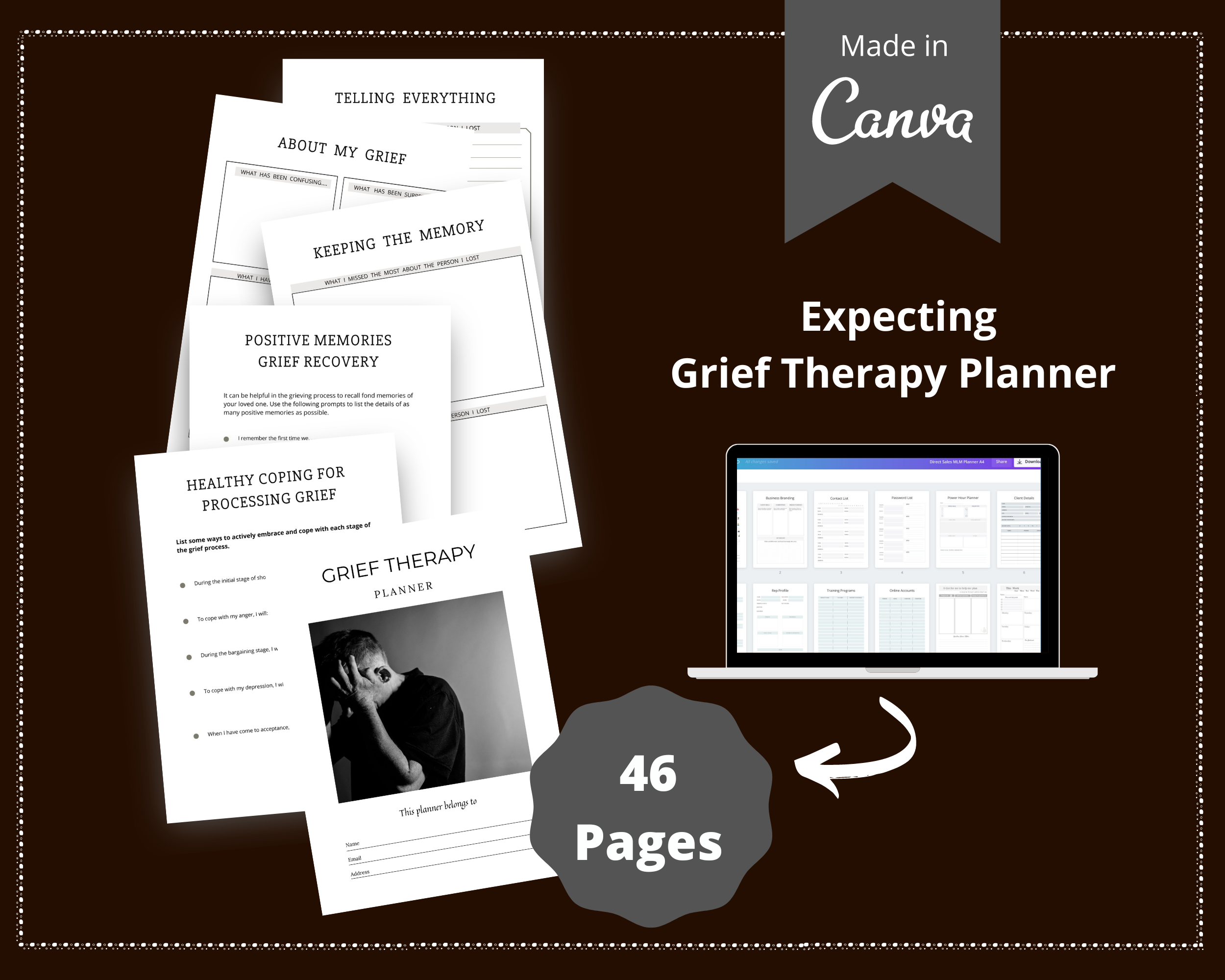 Editable Grief Therapy Planner in Canva | Commercial Use