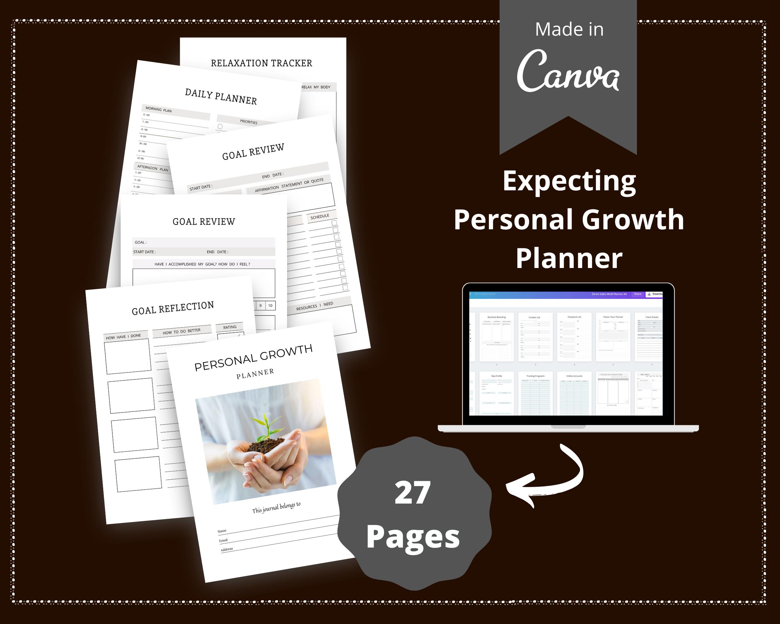 Editable Personal Growth Planner Templates in Canva | Commercial Use