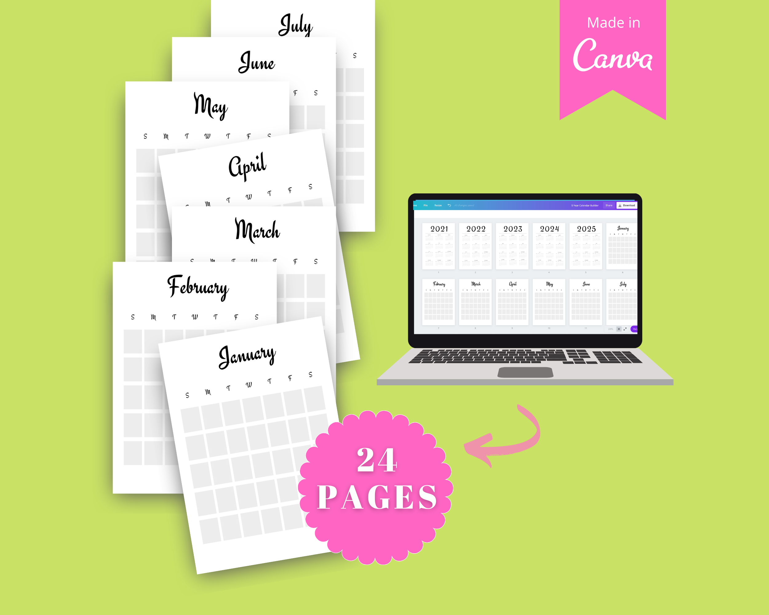 Calendar Builder | Editable in Canva | Easy Canva Calendar Builder | Dated or Undated Calendar