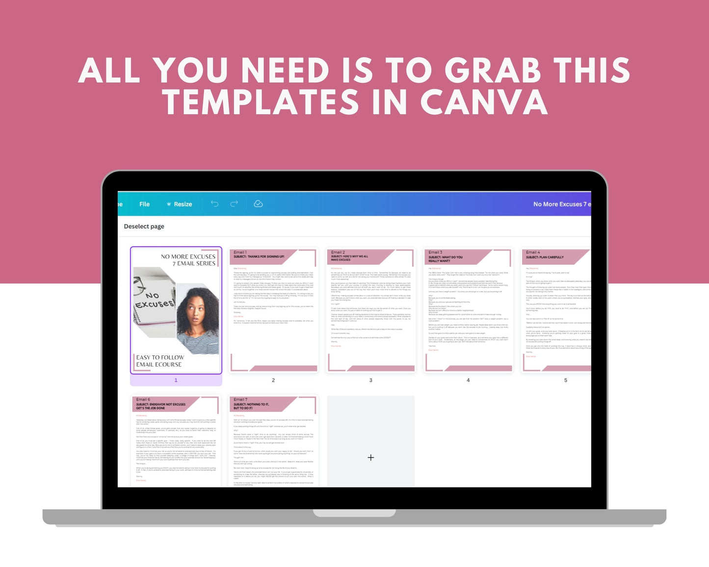 No More Excuses 7 Emails | Done-for-You eCourse | Rebrandable Newsletter Template