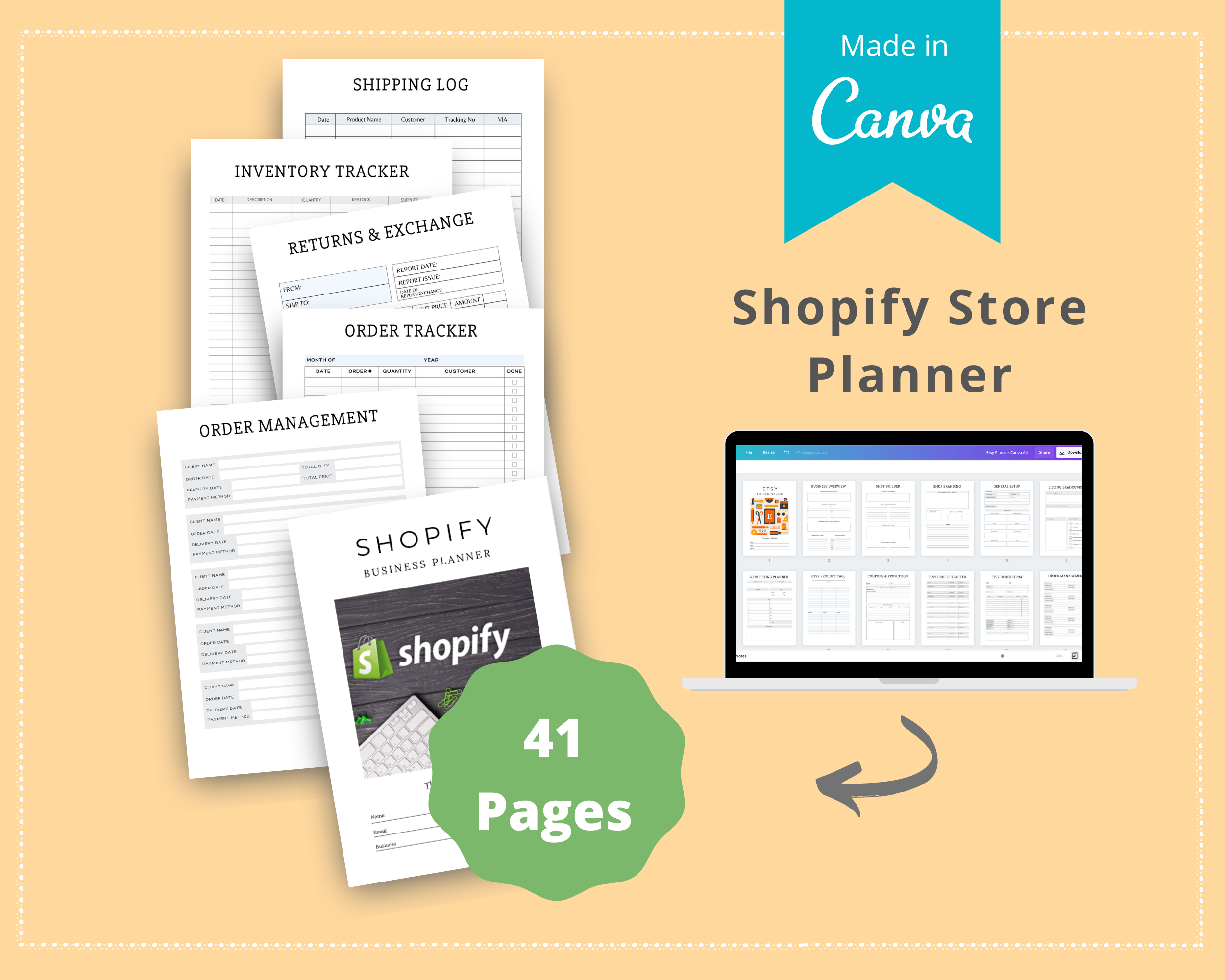 Editable Shopify Store Planner in Canva | Commercial Use