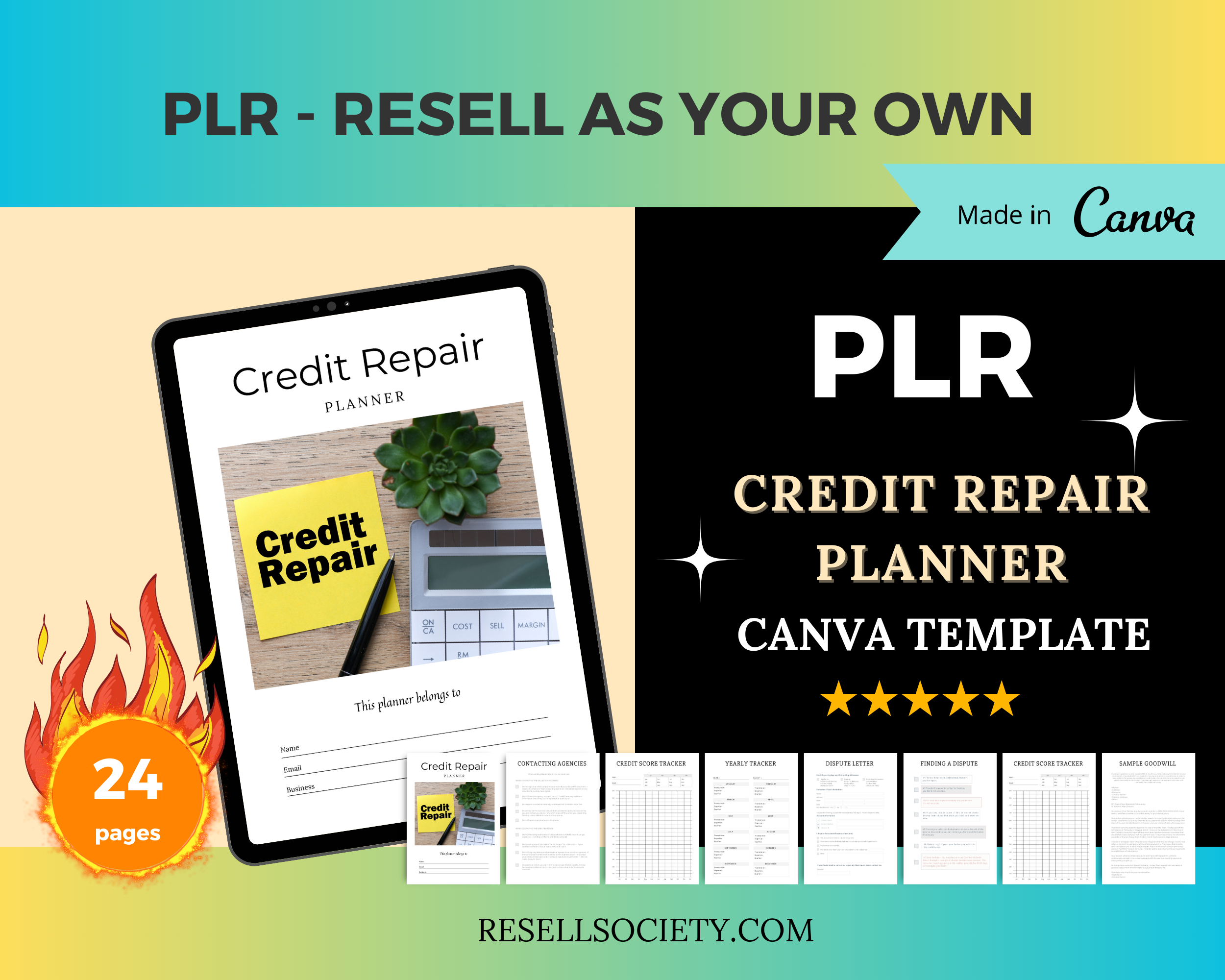 Editable Credit Repair Planner in Canva | Commercial Use