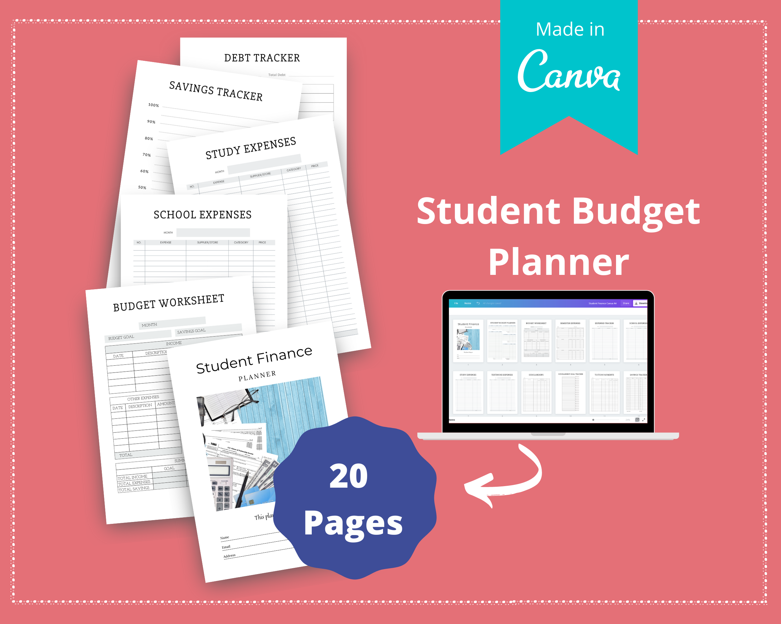 Editable Student Finance Planner in Canva | Commercial Use