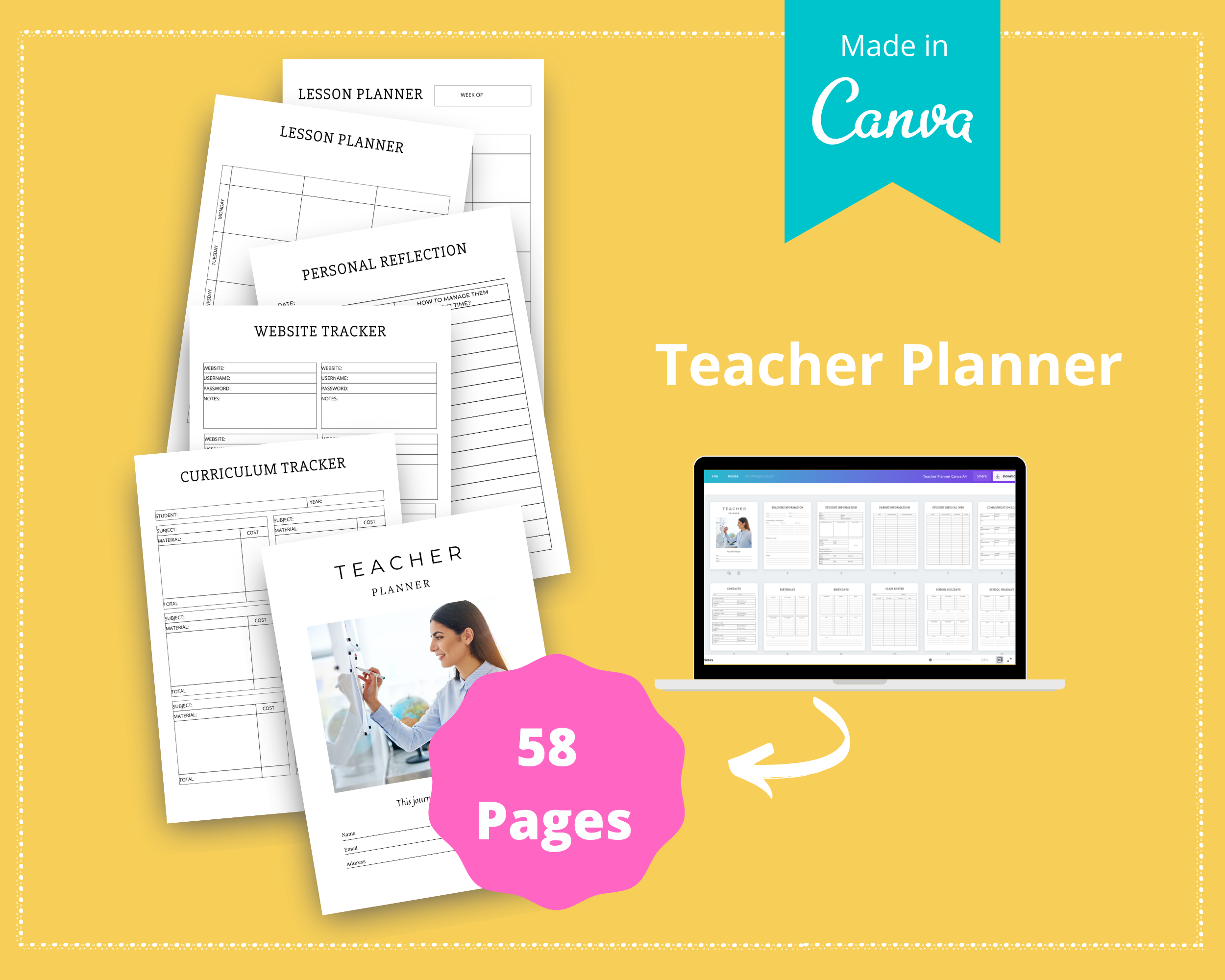 Editable Teacher Planner Templates in Canva | Commercial Use