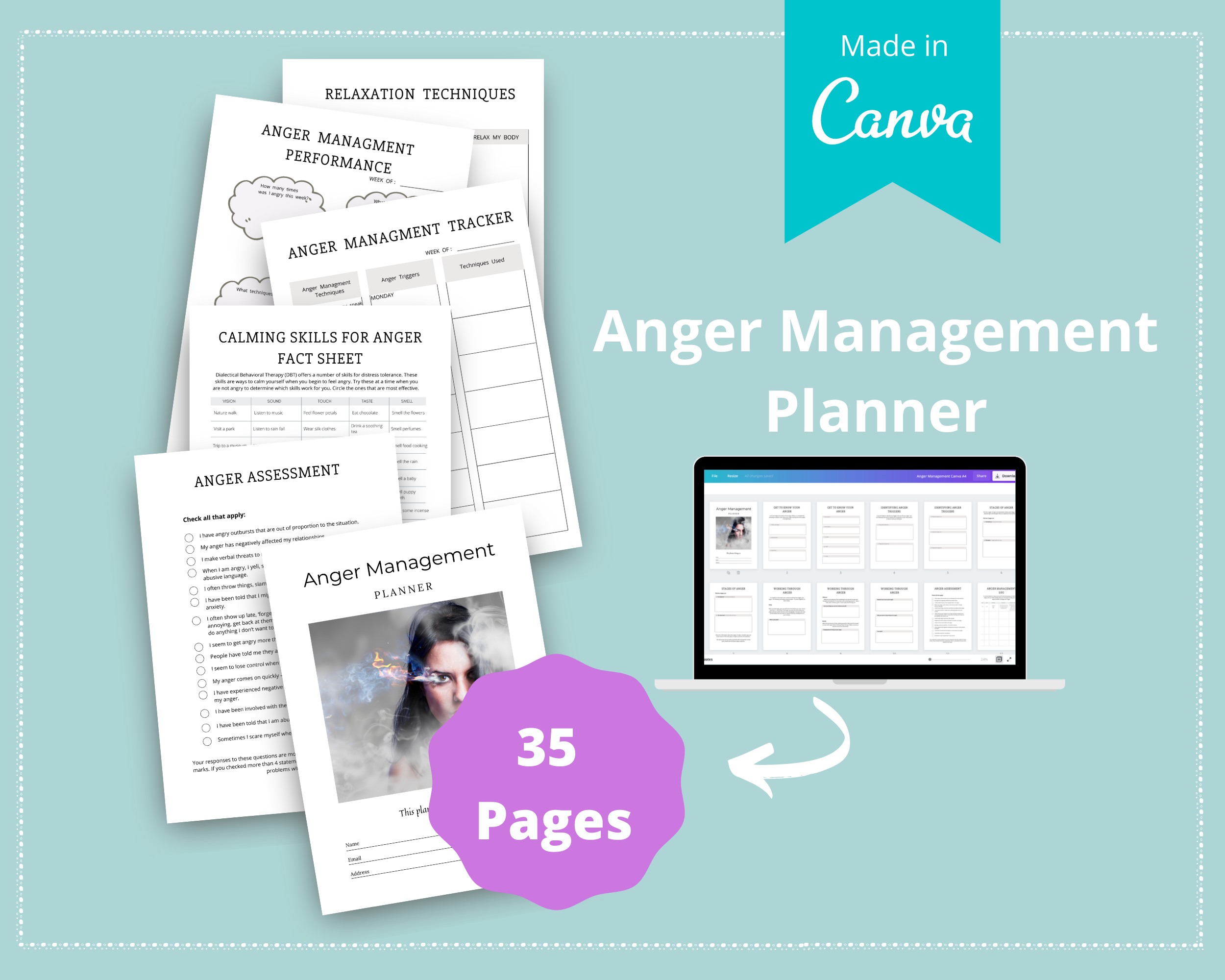 Editable Anger Management Planner in Canva | Commercial Use