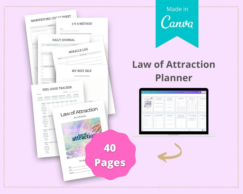 Editable Law of Attraction Planner in Canva | Commercial Use