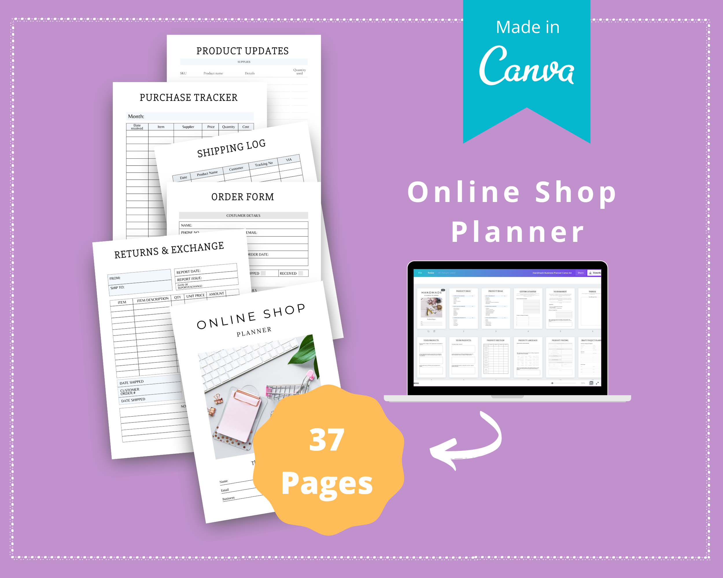 Editable Online Shop Planner Templates in Canva | Commercial Use