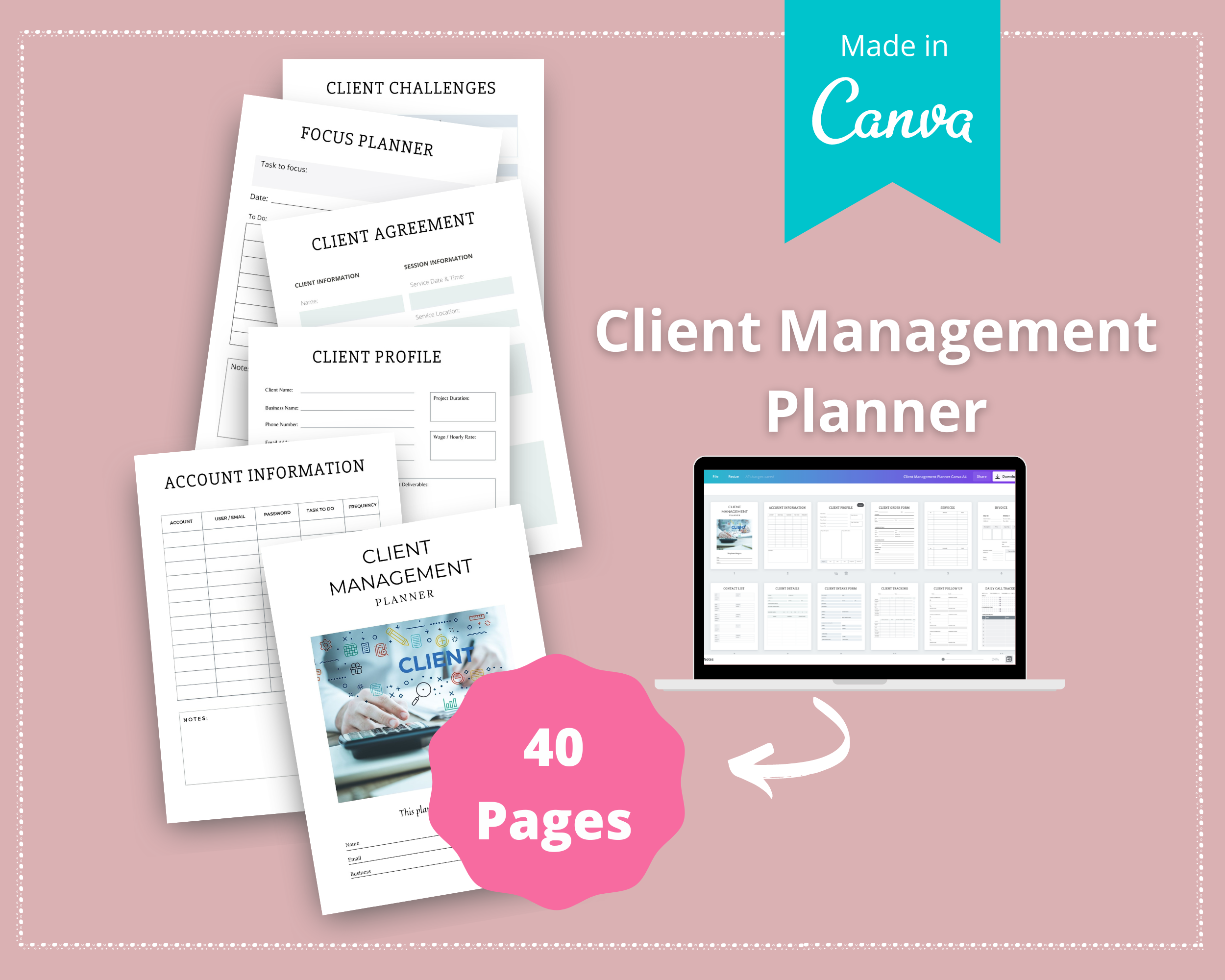 Editable Client Management Planner in Canva | Commercial Use