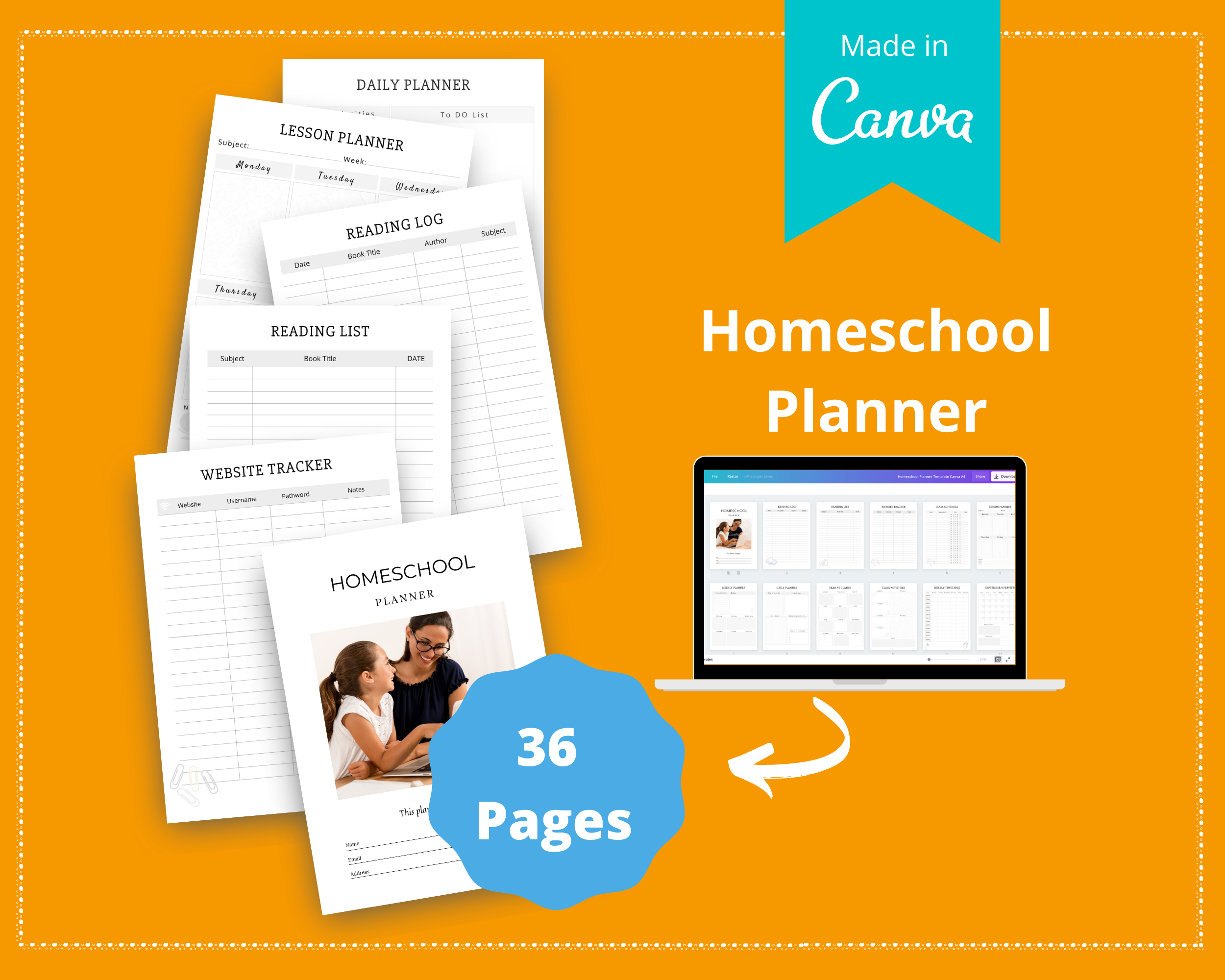 Editable Homeschool Planner in Canva | Commercial Use