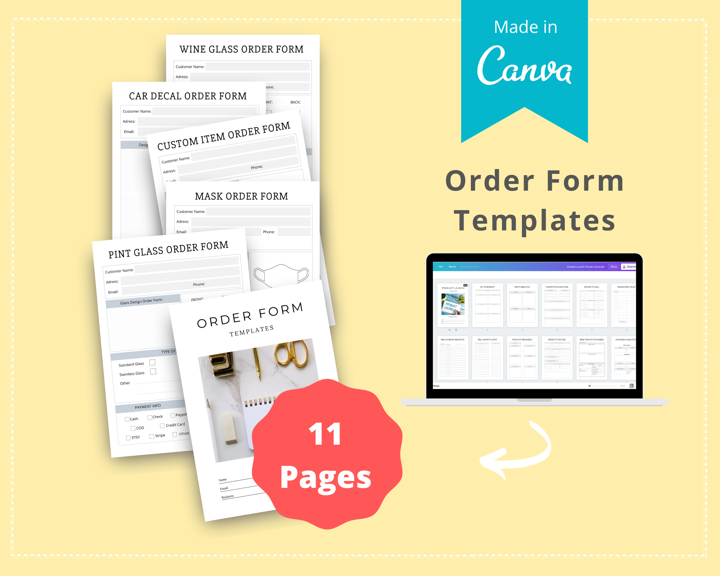 Editable Order Form Templates in Canva | Commercial Use