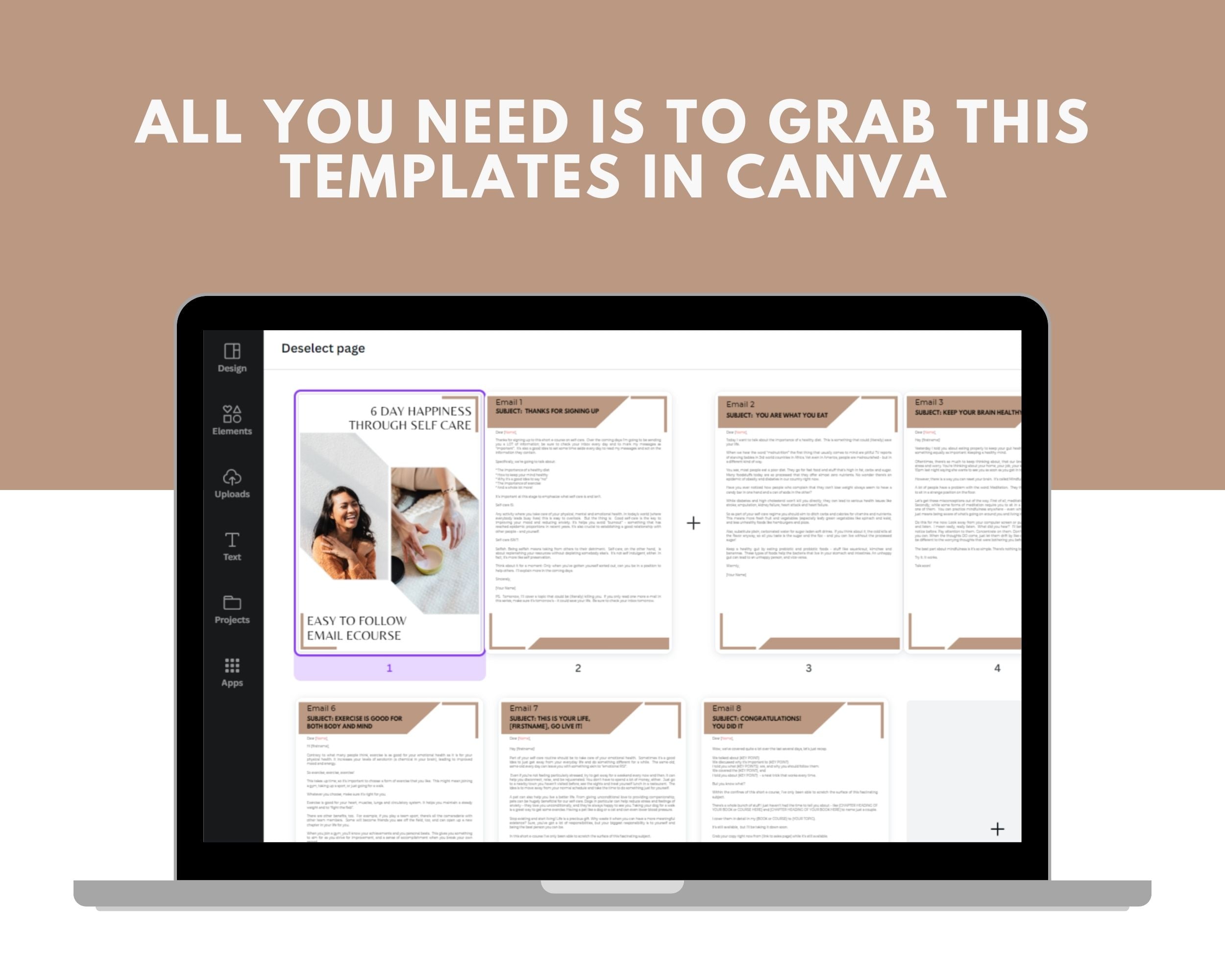Editable 6 Day Happiness Through Self Care Emails | Rebrandable Newsletter Template