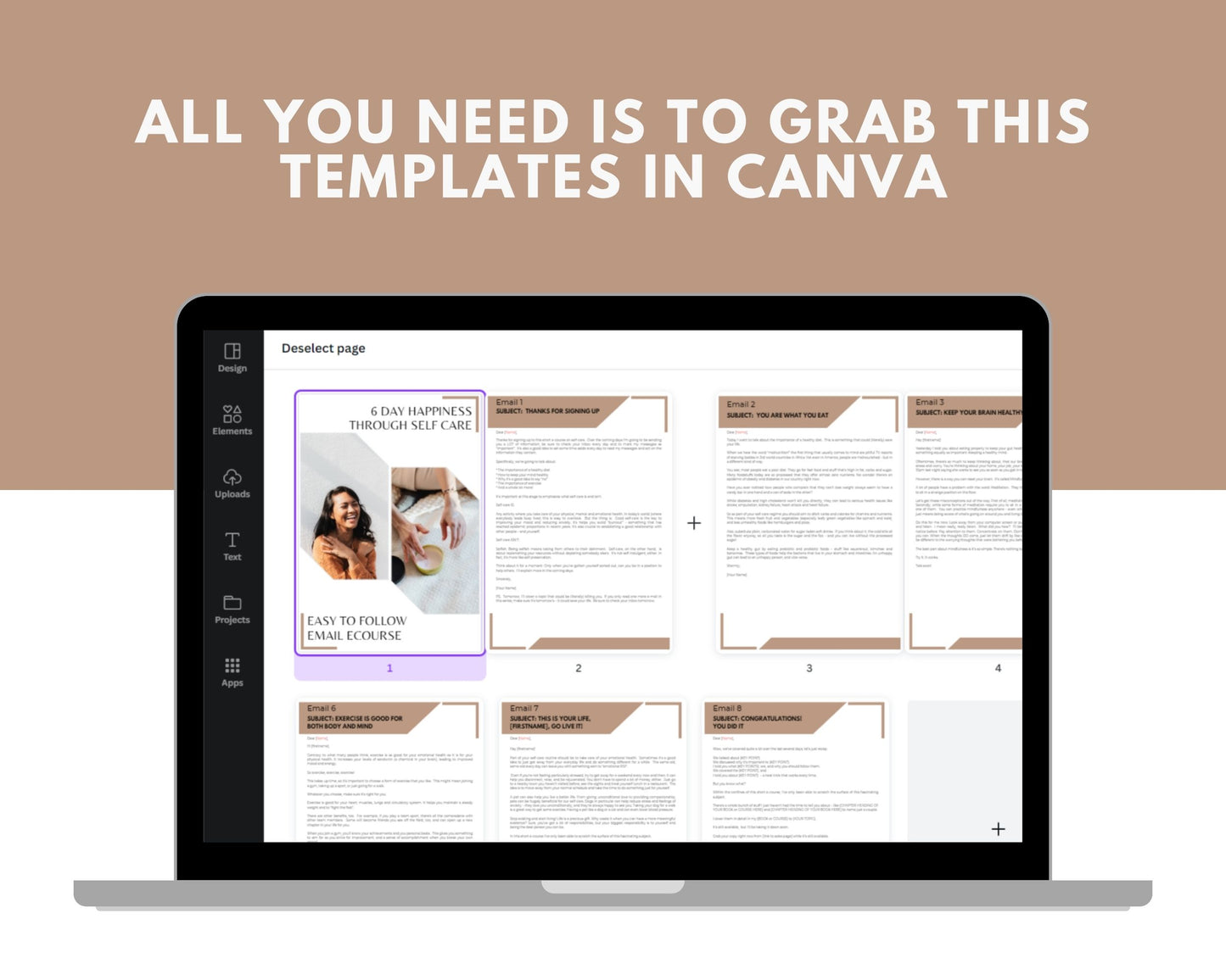 Editable 6 Day Happiness Through Self Care Emails | Rebrandable Newsletter Template