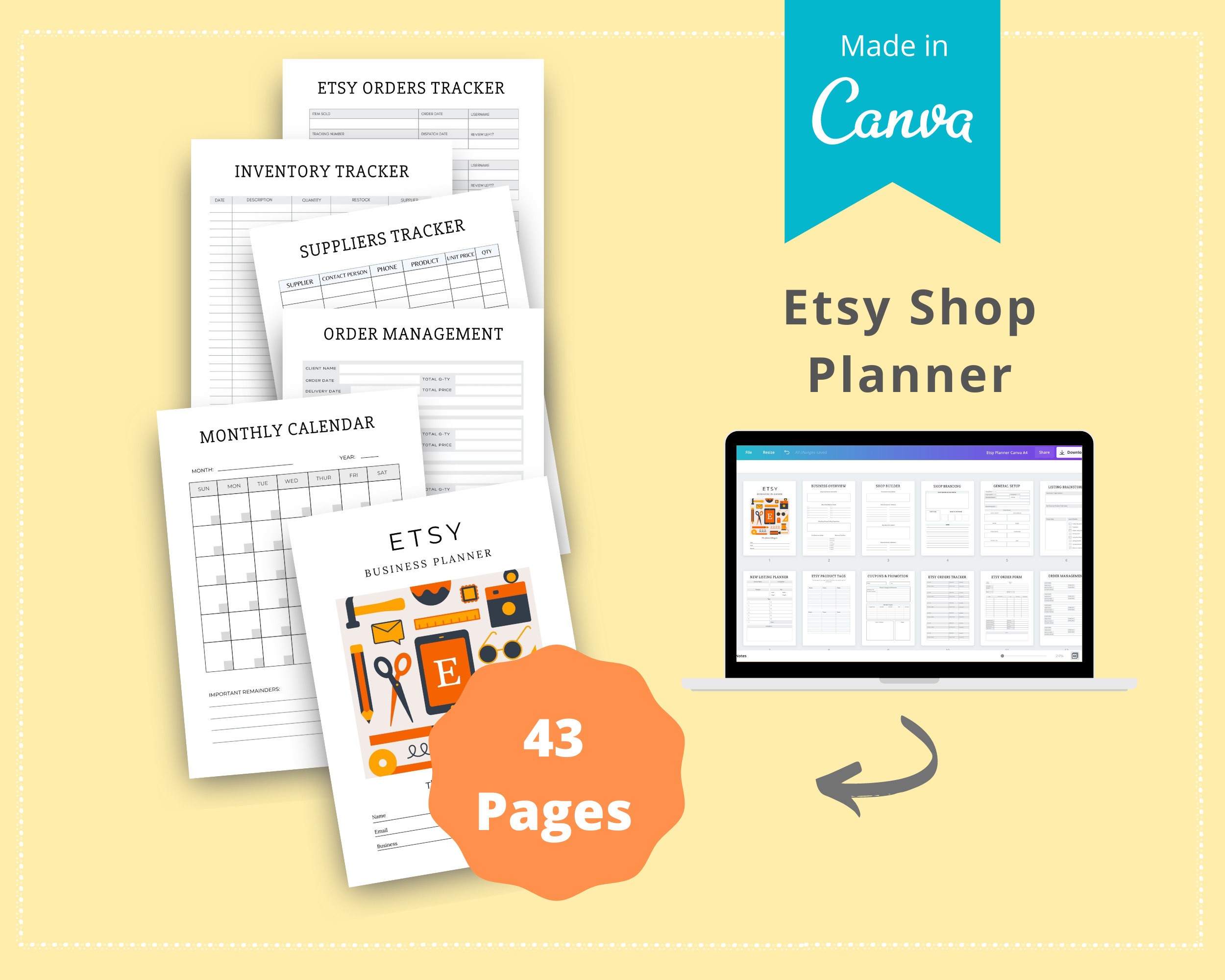 Editable Etsy Shop Planner Templates in Canva | Commercial Use