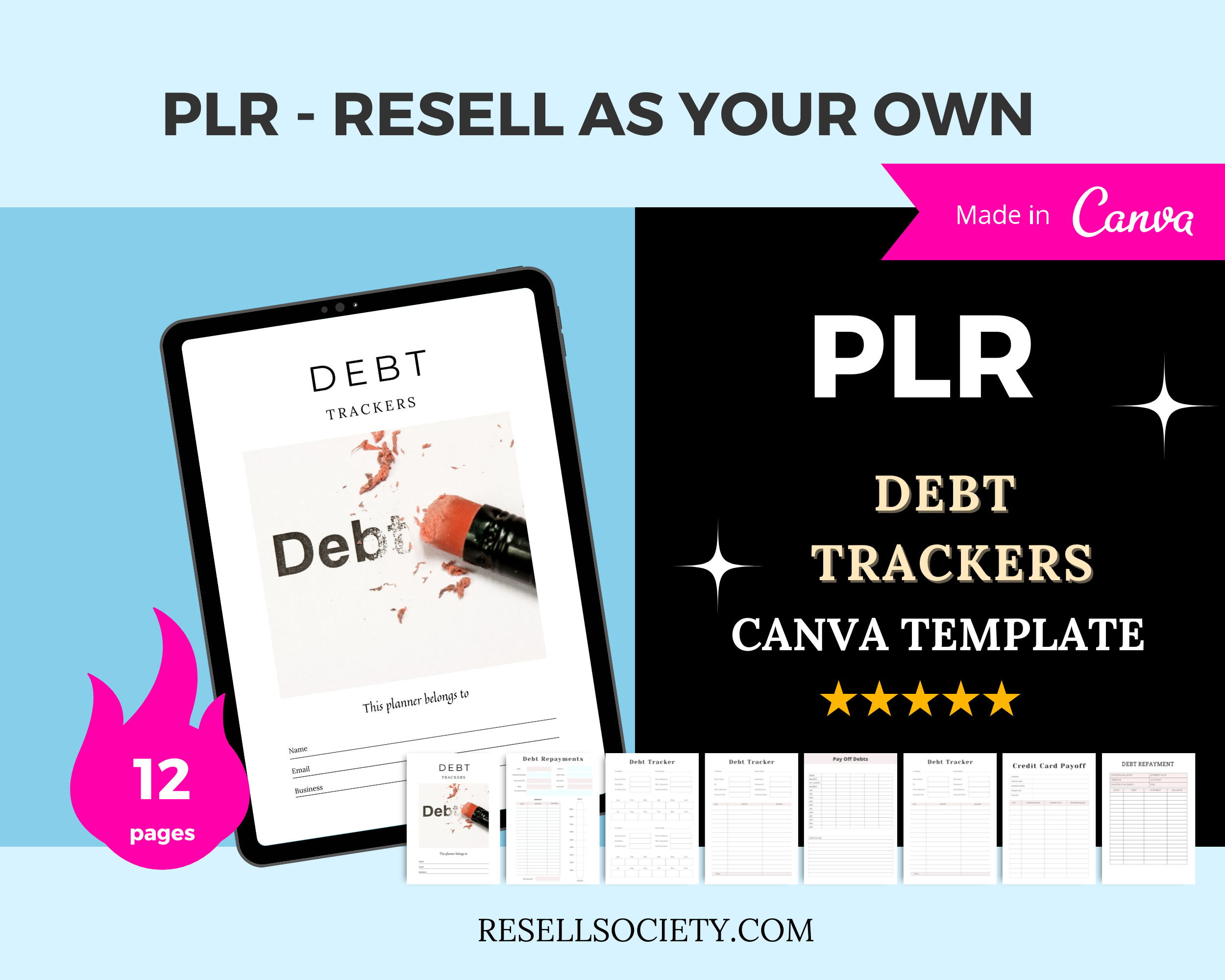 Debt Tracker Canva Templates | Commercial Use | Editable Debt Chart | 52 Weeks Debt Payoff