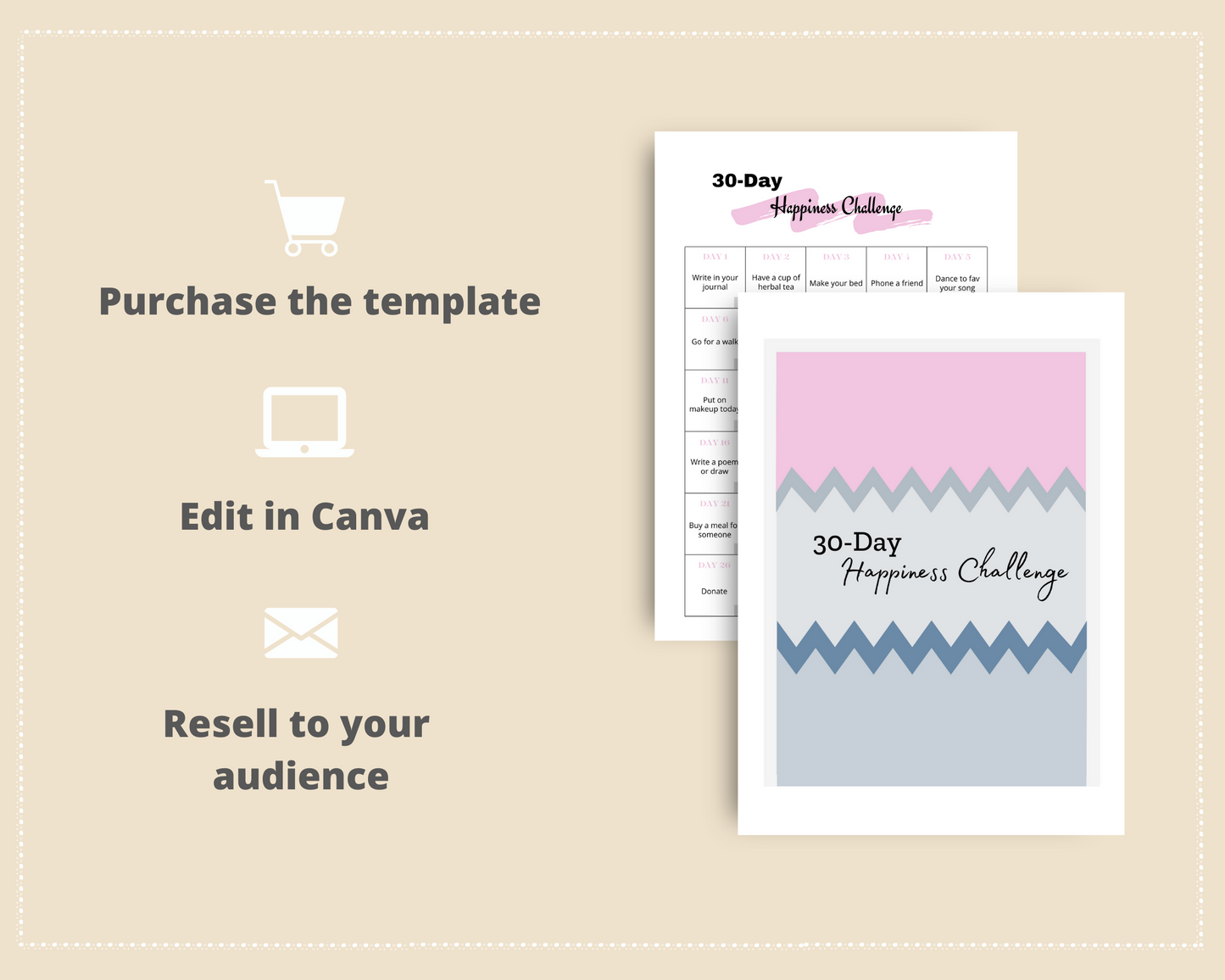 30-Day Happiness Challenge | Editable Canva Template A4 Size