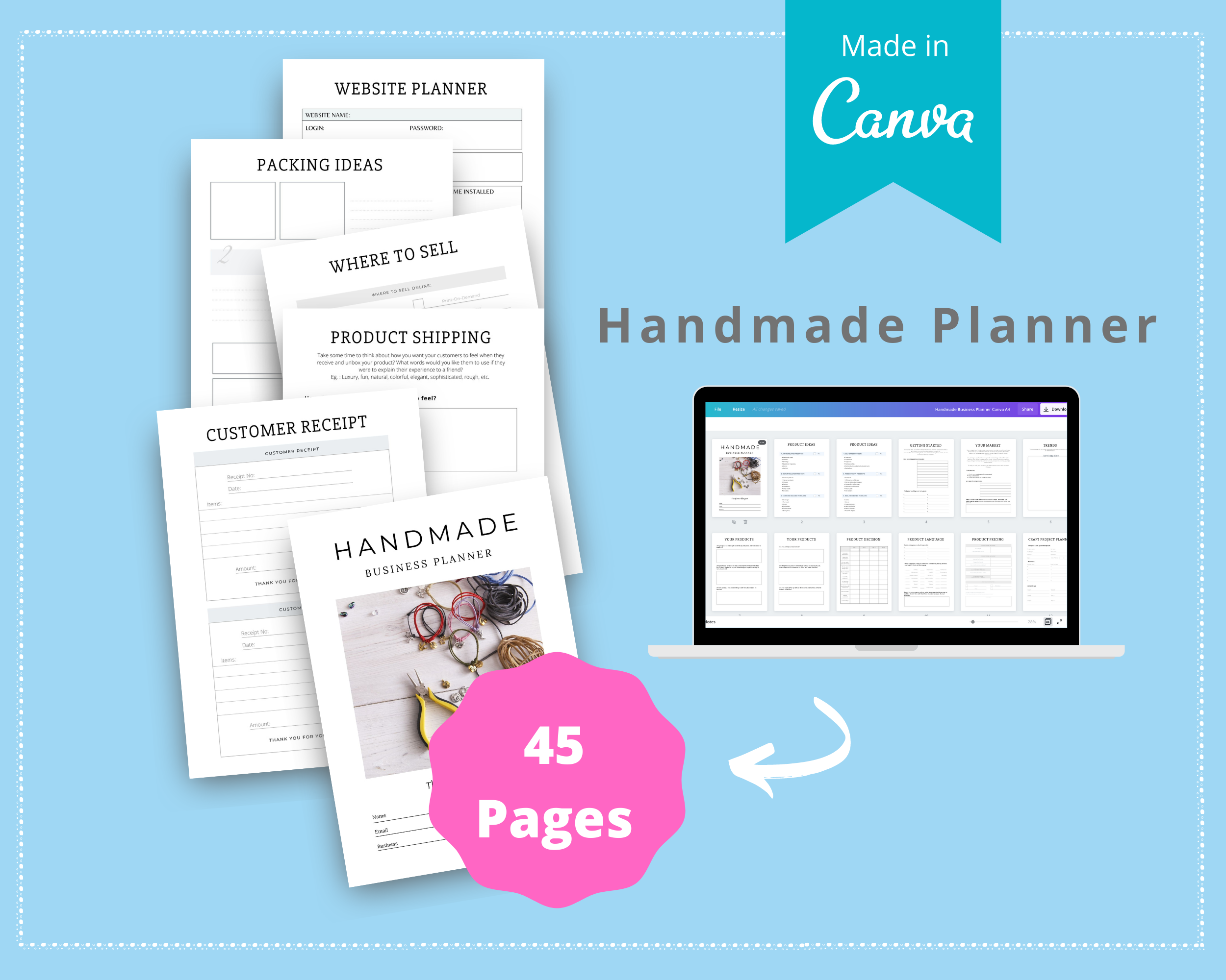 Editable Handmade Craft Planner Templates in Canva | Commercial Use