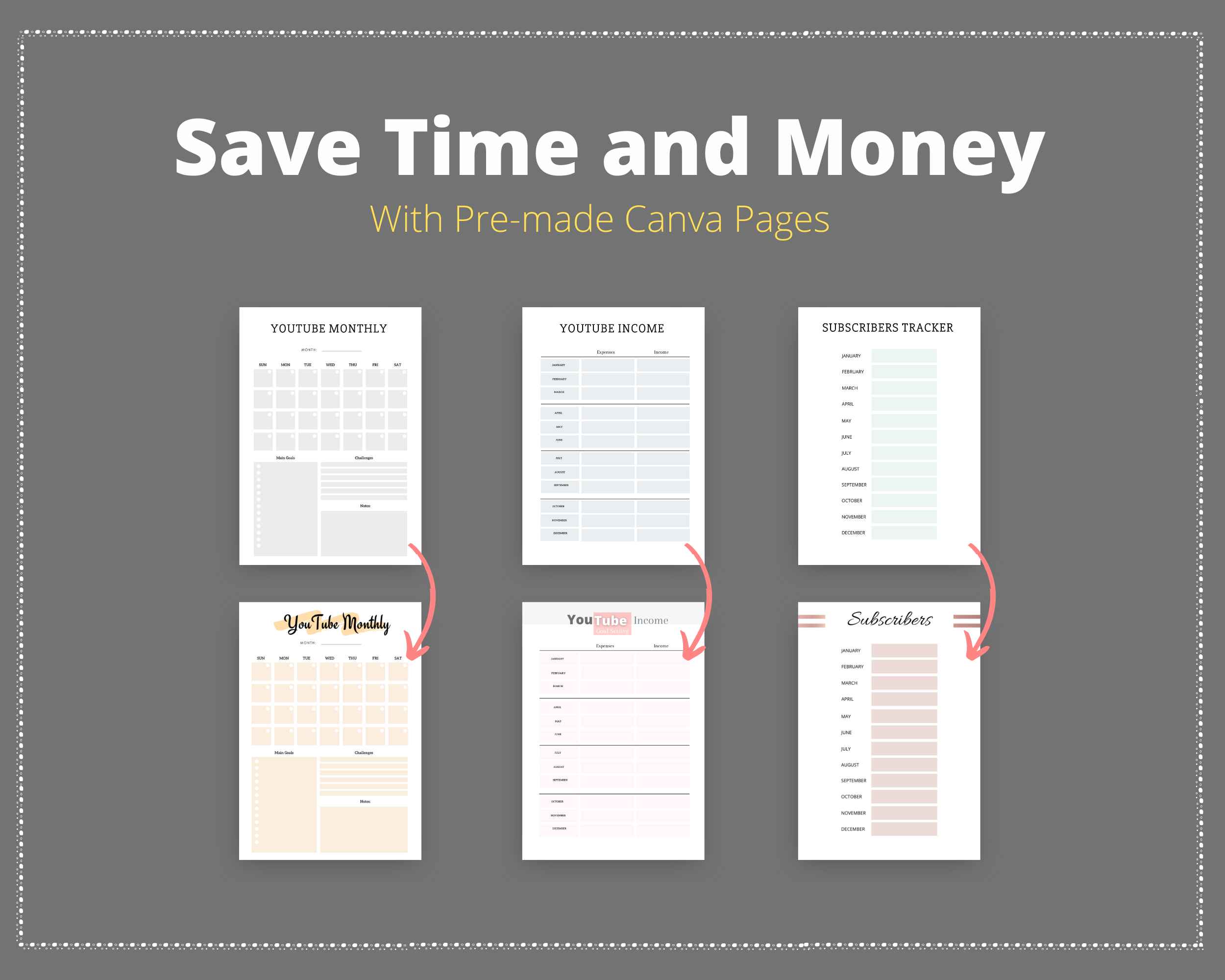 Editable YouTube Planner Templates in Canva | Commercial Use