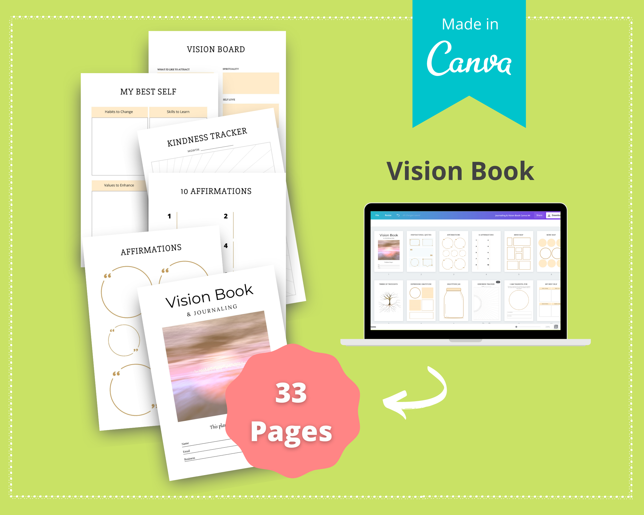 Editable Vision Book Template in Canva | Commercial Use