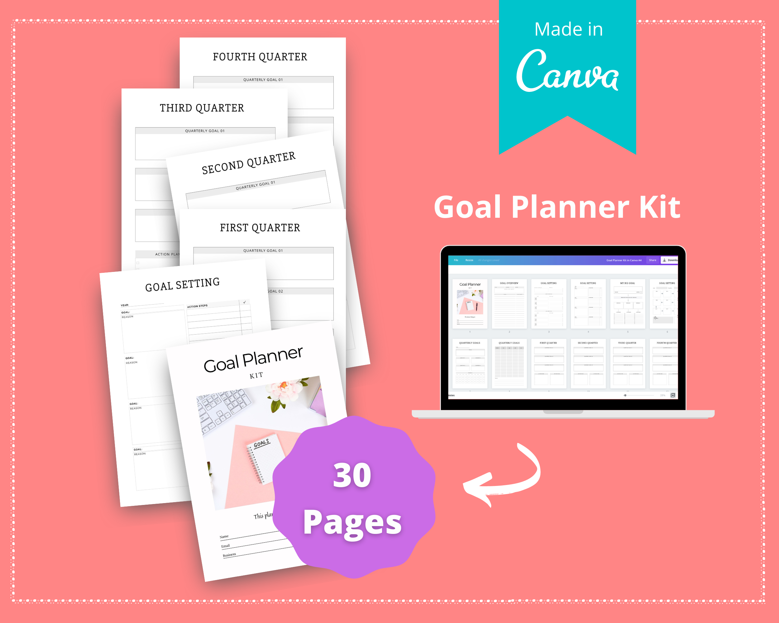 Editable Goal Planner in Canva | Commercial Use