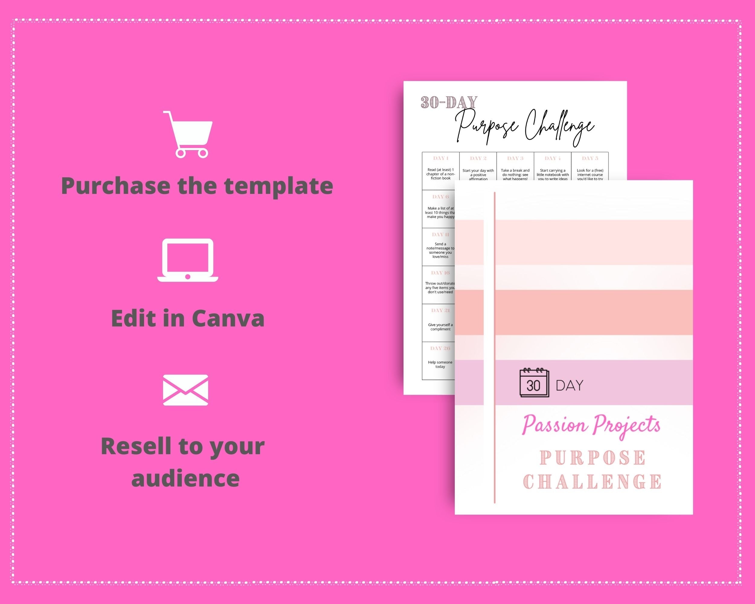 30-Day Passion Projects Purpose Challenge | Editable Canva Template A4 Size