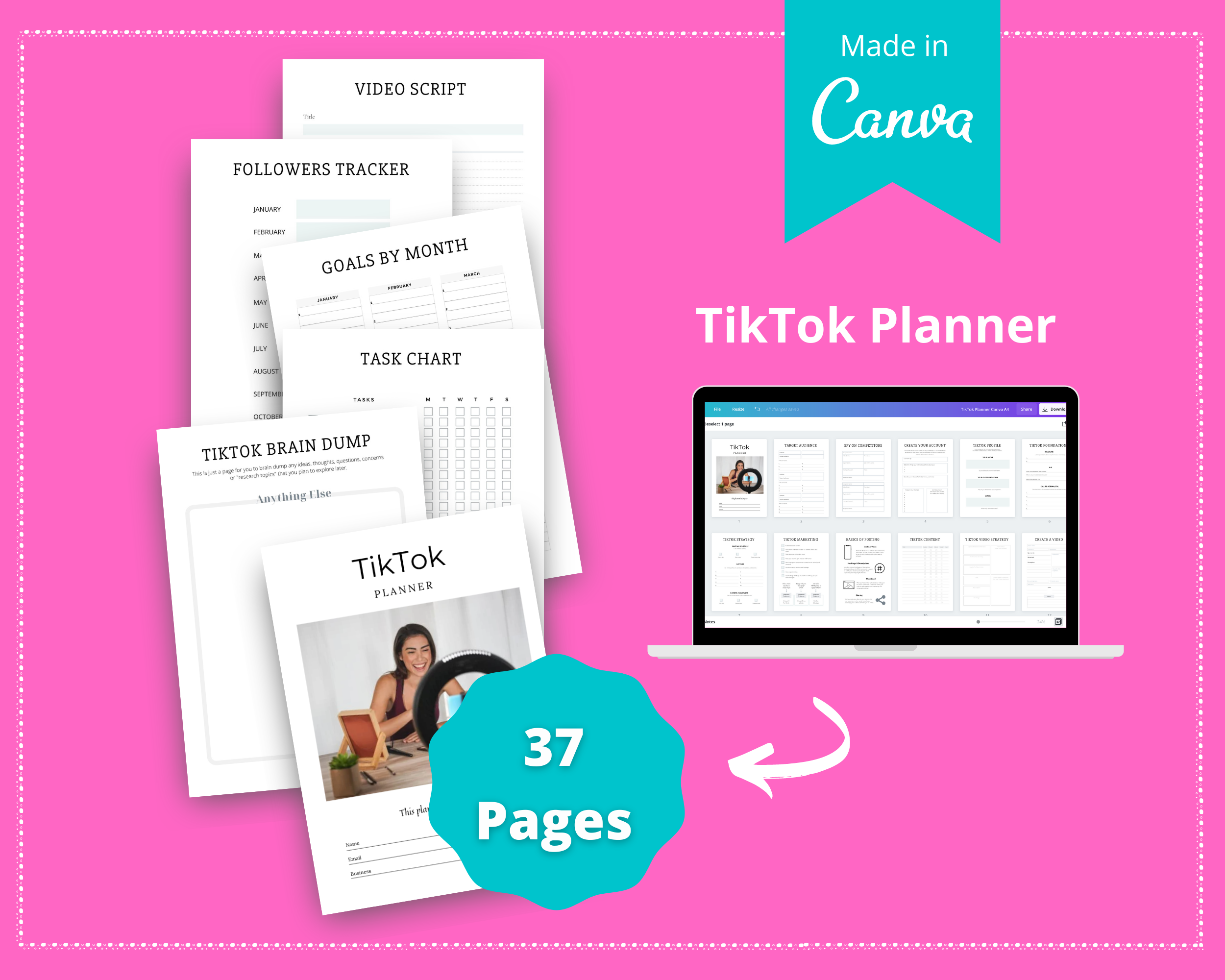 Editable TikTok Planner in Canva | Commercial Use