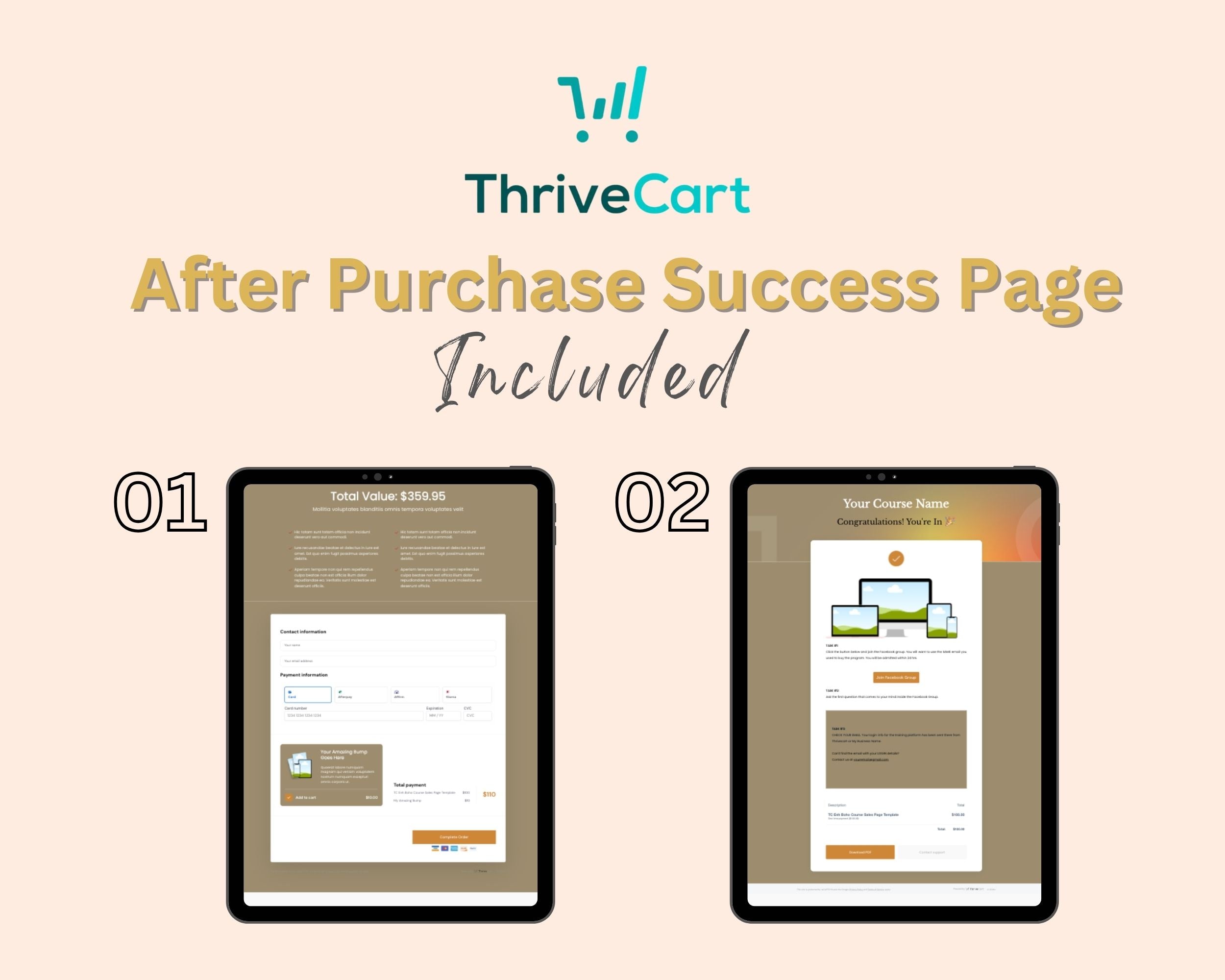 Boho Course Sales Page Template in ThriveCart