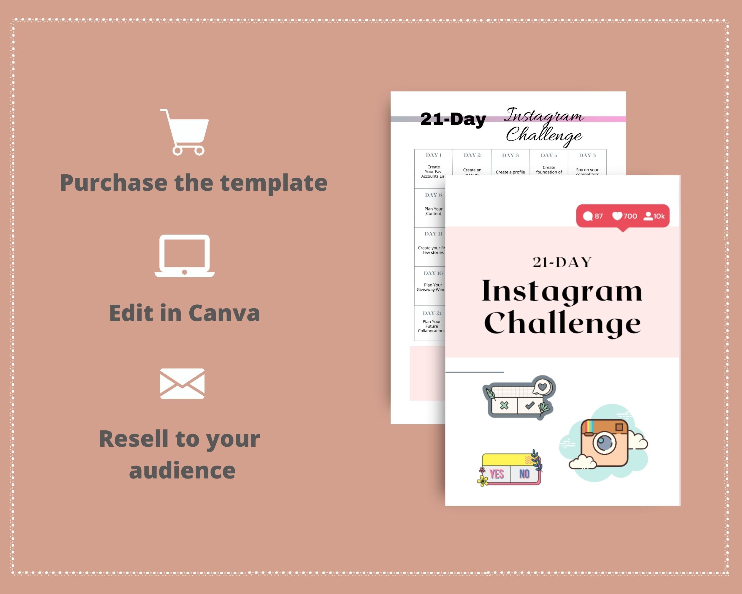 21-Day Instagram Challenge | Editable Canva Template A4 Size