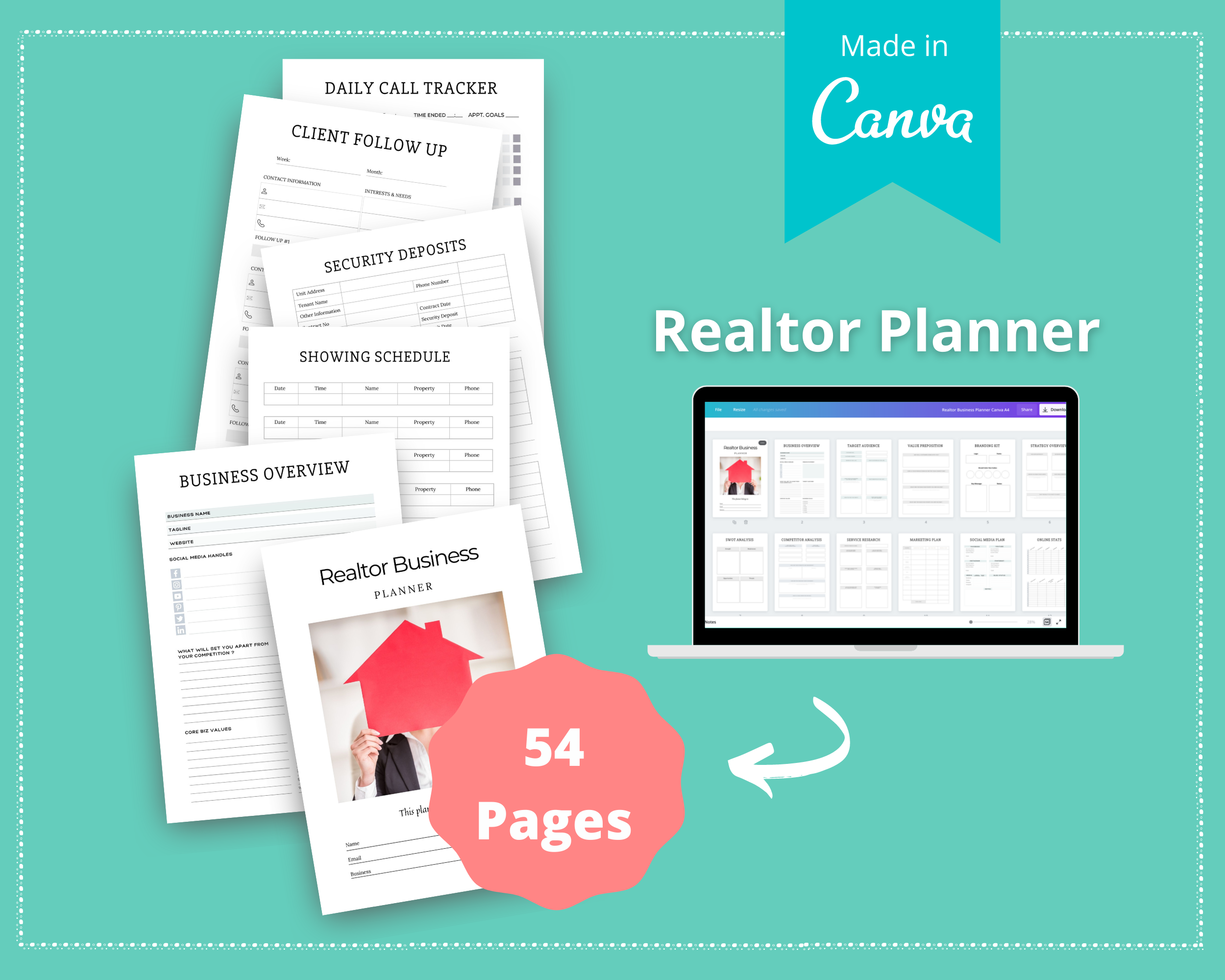 Editable Realtor Business Planner in Canva | Commercial Use