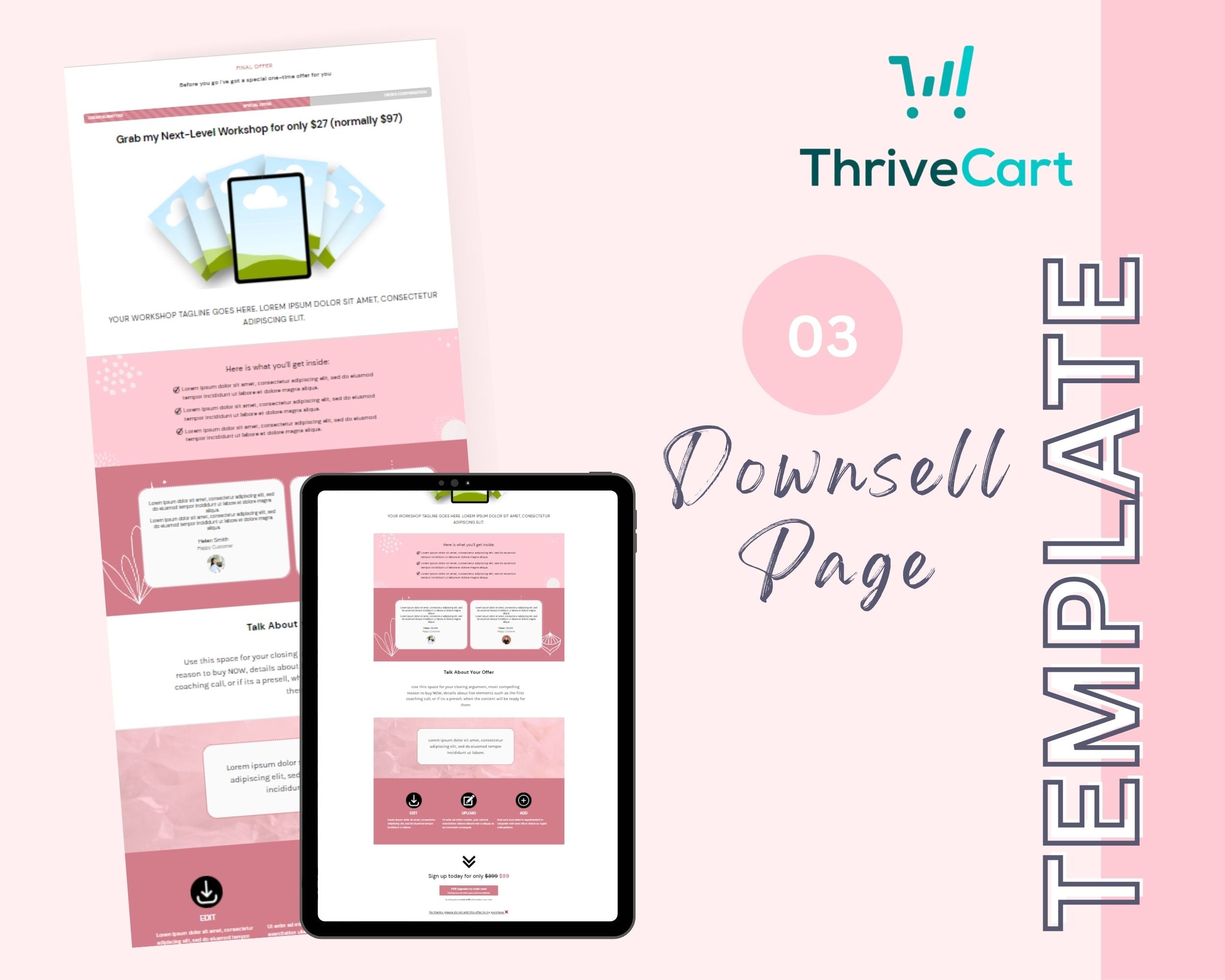 Pastel Pink ThriveCart 4-Page Sales Funnel Template