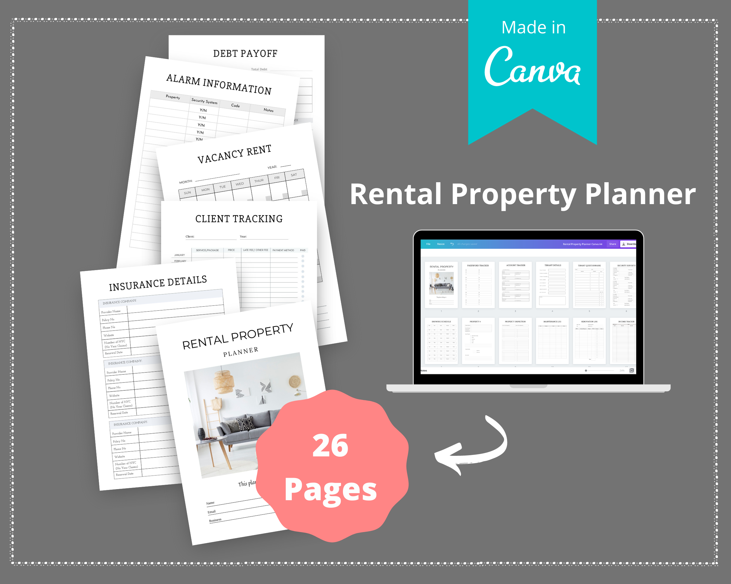 Editable Rental Property Planner in Canva | Commercial Use